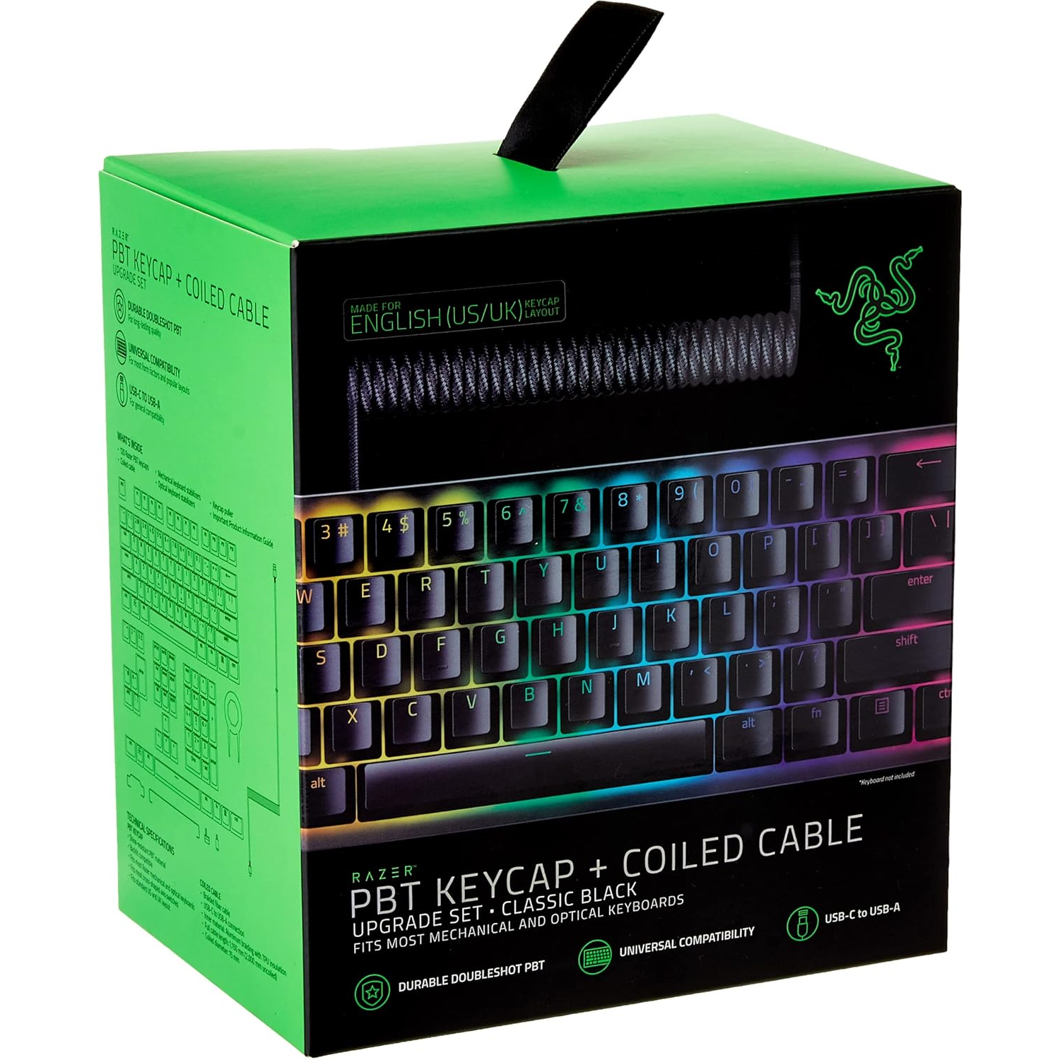 RAZER PBT Keycap & Coiled Cable - UK/US Layout, Classic Black - 1