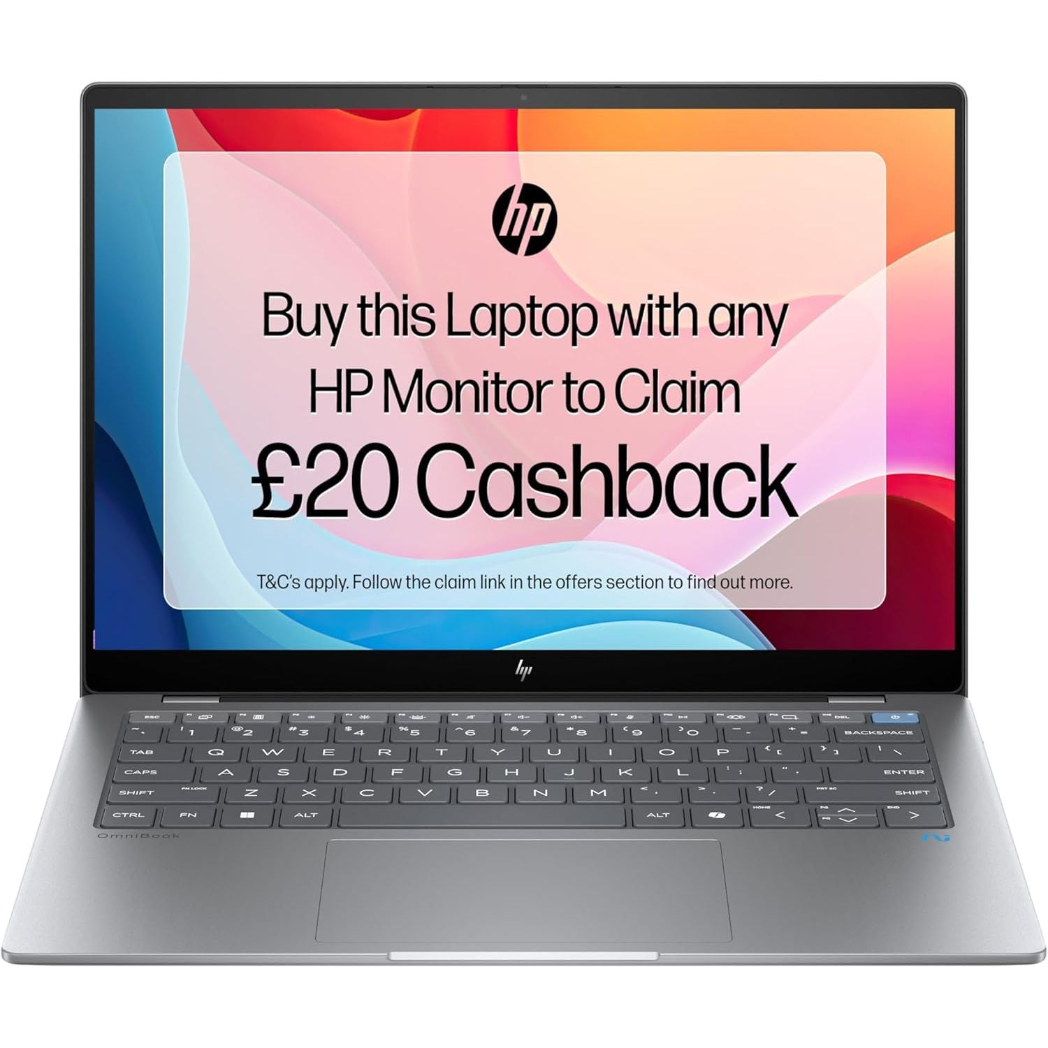 HP OmniBook X Laptop 14-fe0000sa ,Qualcomm Snapdragon X Elite, 45 TOPS AI dedicated NPU 16GB RAM, 1TB SSD, Win 11 - Silver - 5