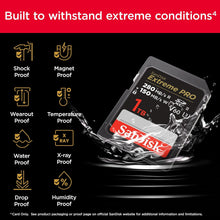 SanDisk 128GB Extreme PRO SDXC card, SD Card, V60 Memory card, 6K & 4K UHD, up to 280 MB/s, Shock, Temperature, Water and X-Ray Proof, RescuePro Deluxe data recovery software, UHS-II, Class 10, U3 - 3