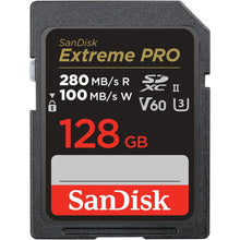 SanDisk 128GB Extreme PRO SDXC card, SD Card, V60 Memory card, 6K & 4K UHD, up to 280 MB/s, Shock, Temperature, Water and X-Ray Proof, RescuePro Deluxe data recovery software, UHS-II, Class 10, U3 - 1