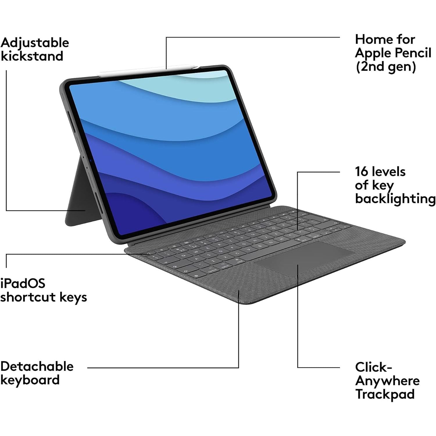 Logitech Combo Touch Keyboard Case with Trackpad for iPad Pro 12.9-inch (6th generation) - Grey - 4