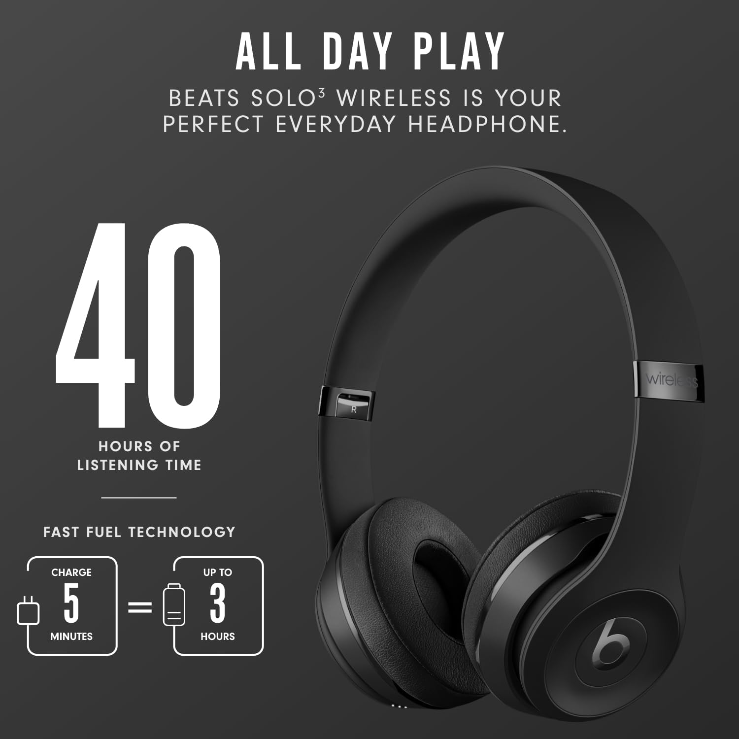 beats Solo3 Wireless On-Ear Headphones - Apple W1 Headphone Chip, Class 1 Bluetooth, 40 Hours Of Listening Time - Black (Latest Model) - 2