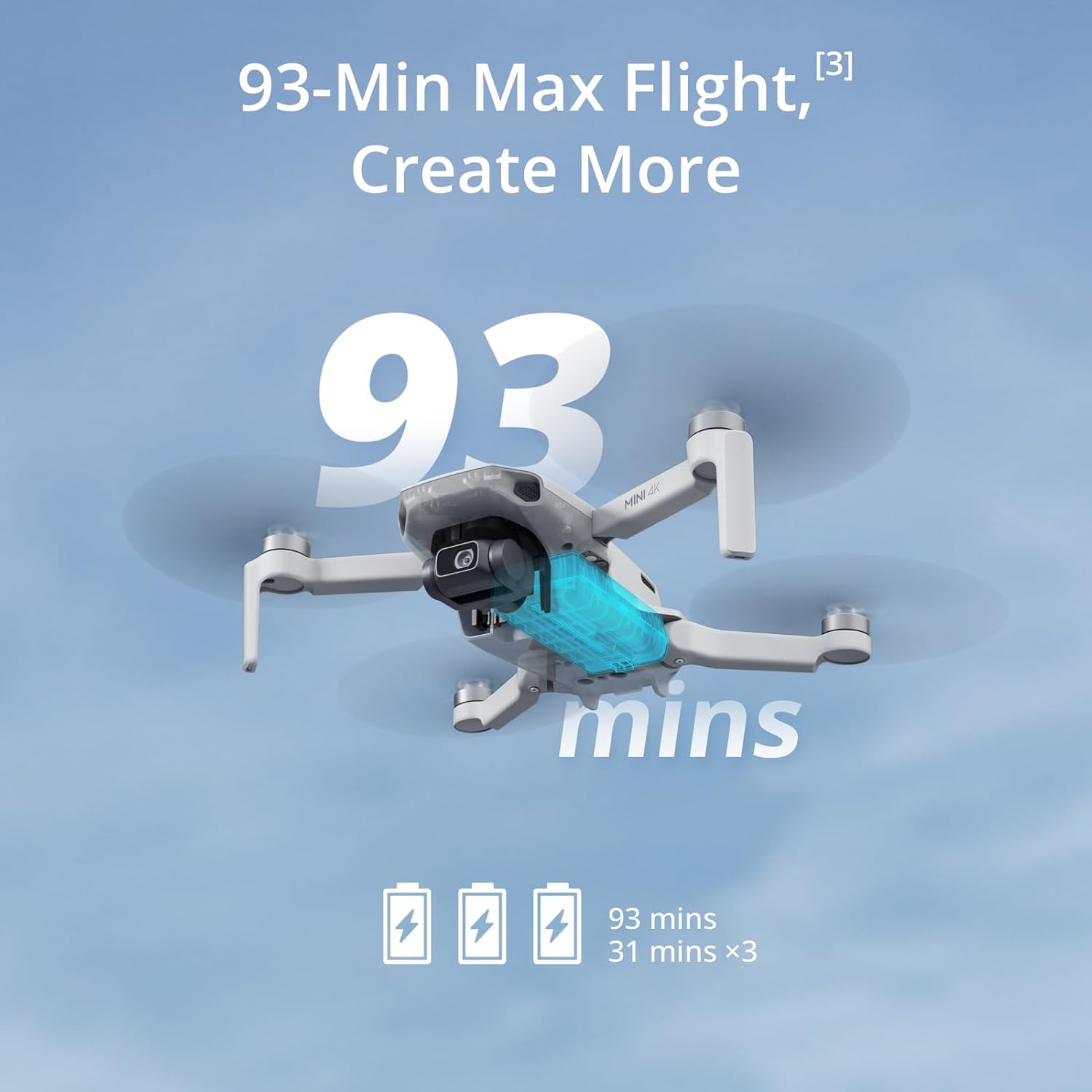 DJI Mini 4K Fly More Combo, Drone with 4K UHD Camera for Adults, Under 249 g, 3-Axis Gimbal Stabilization, 10km Video Transmission, Auto Return, 3 Batteries for 93-Min Max Flight Time, QuickShots - 2