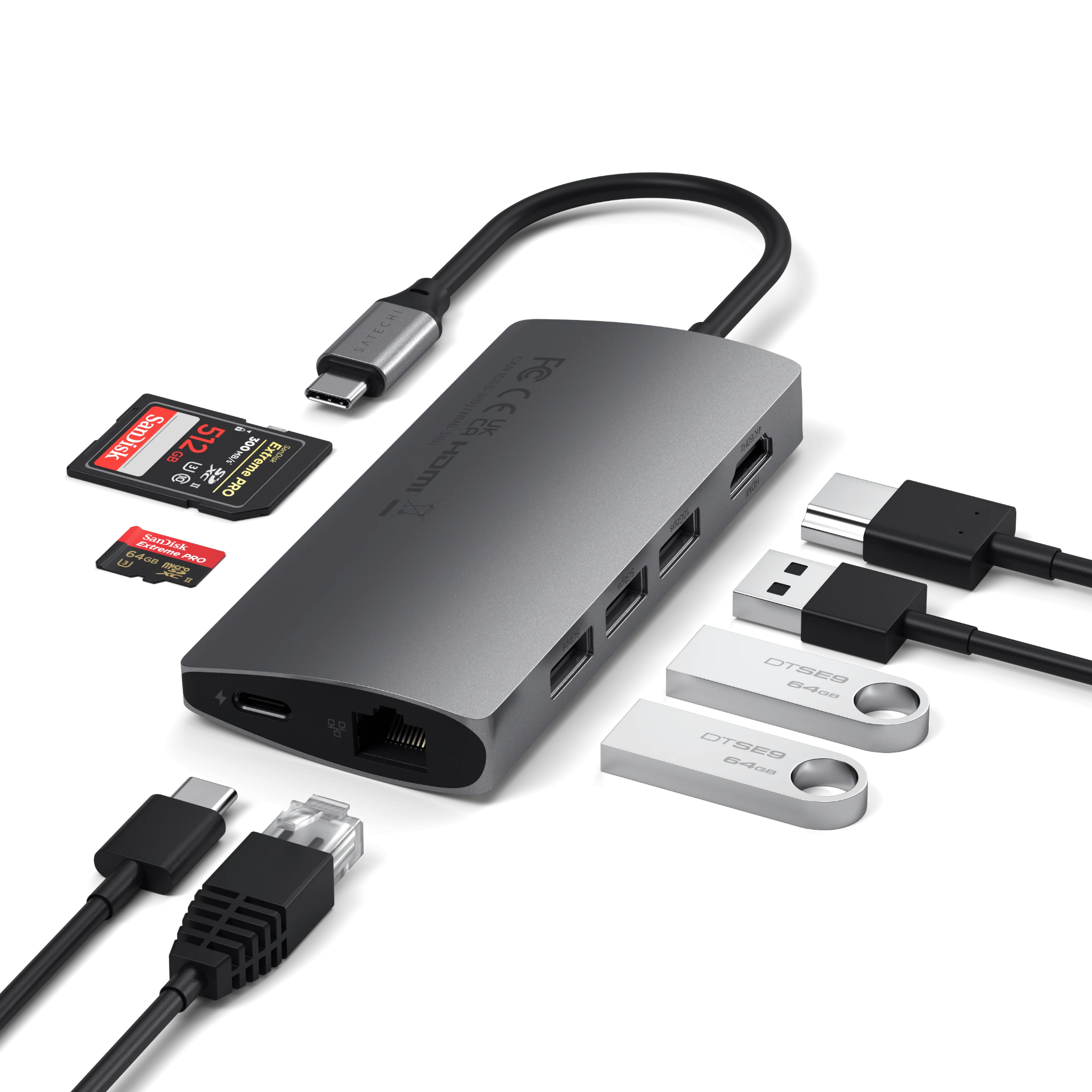 SATECHI Multiport Adapter 4K V2 6-port USB-C Connection Hub - Space Grey - 7