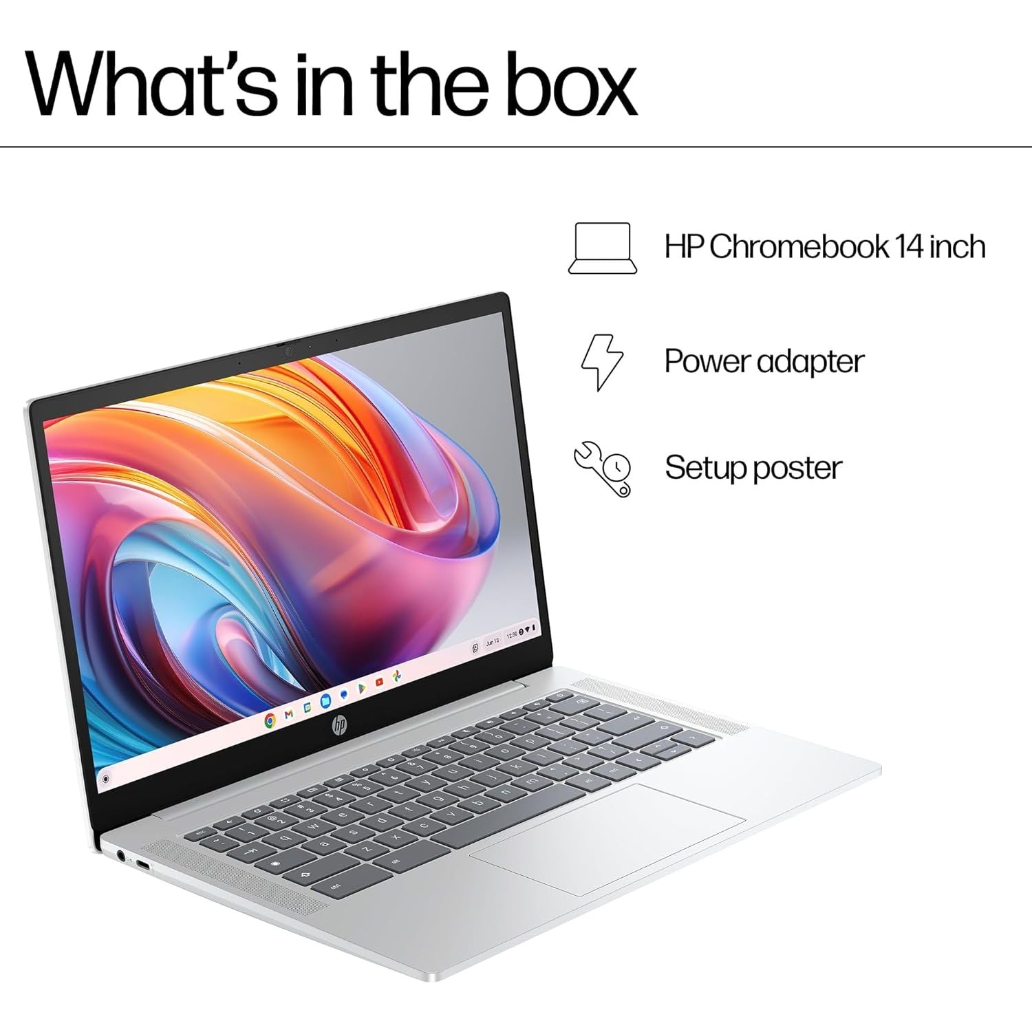 HP Chromebook 14a-nf0002na - 14in HD - Intel N100 - 4GB RAM - 128GB SSD - Silver - 3