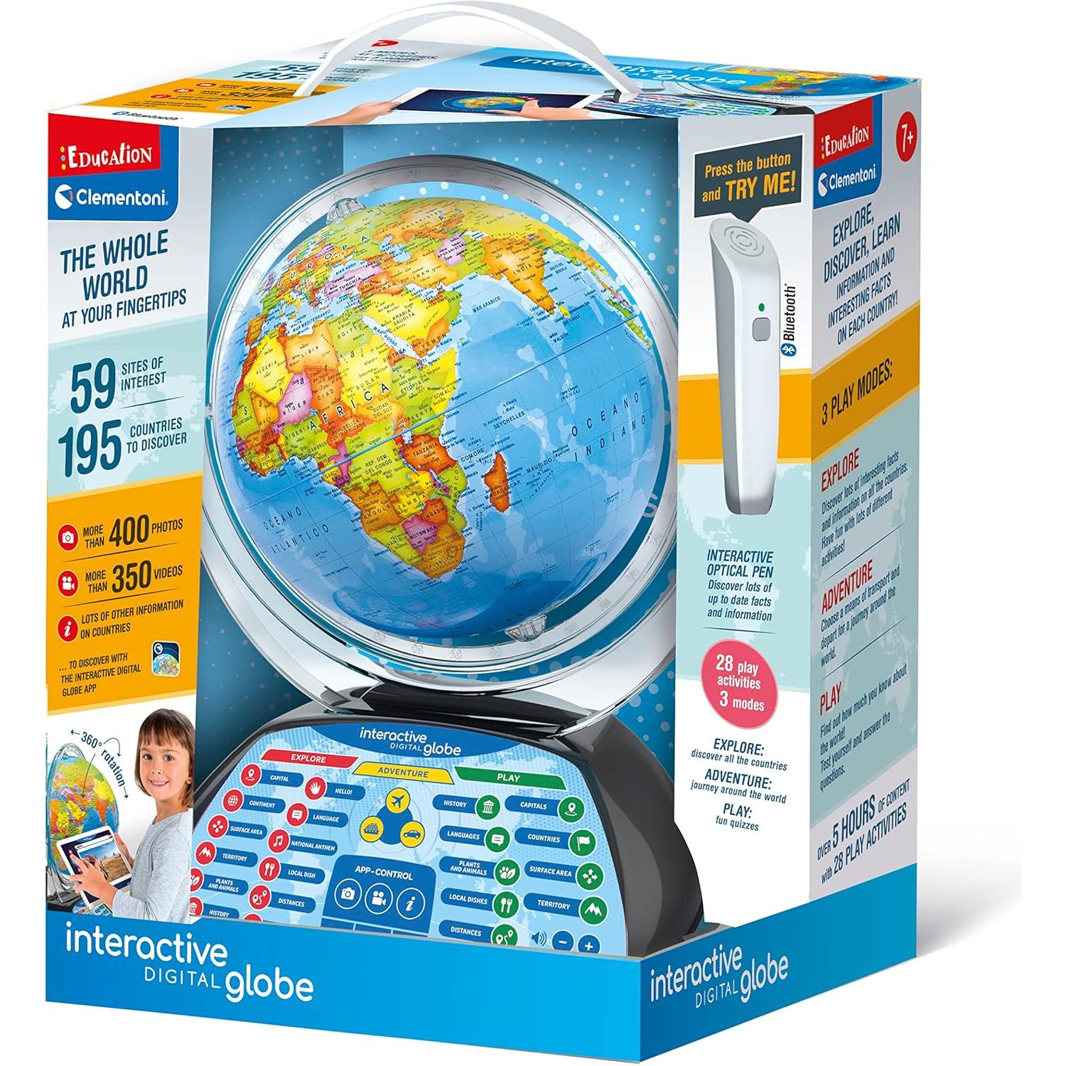 Clementoni Digital Interactive Globe Light-Up World Globe with Talking Pen & App (Ages 7+) - 1
