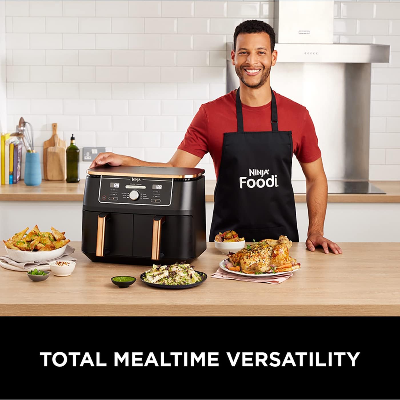 Ninja Foodi MAX Dual Zone Air Fryer, Amazon Exclusive, Tongs, 2 Drawers, 9.5L, 6-in-1, Use No Oil, Air Fry, Max Crisp, Roast, Bake, 8 Portions, Nonstick Dishwasher Safe Baskets, Copper/Black AF400UKCP - 5
