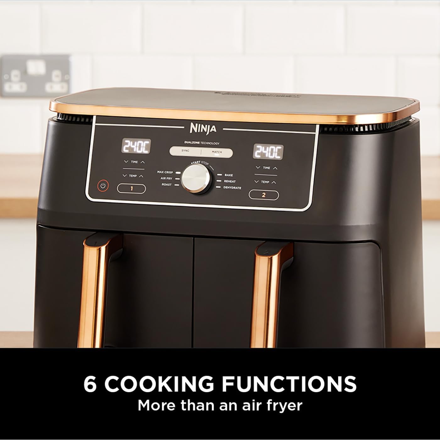 Ninja Foodi MAX Dual Zone Air Fryer, Amazon Exclusive, Tongs, 2 Drawers, 9.5L, 6-in-1, Use No Oil, Air Fry, Max Crisp, Roast, Bake, 8 Portions, Nonstick Dishwasher Safe Baskets, Copper/Black AF400UKCP - 2