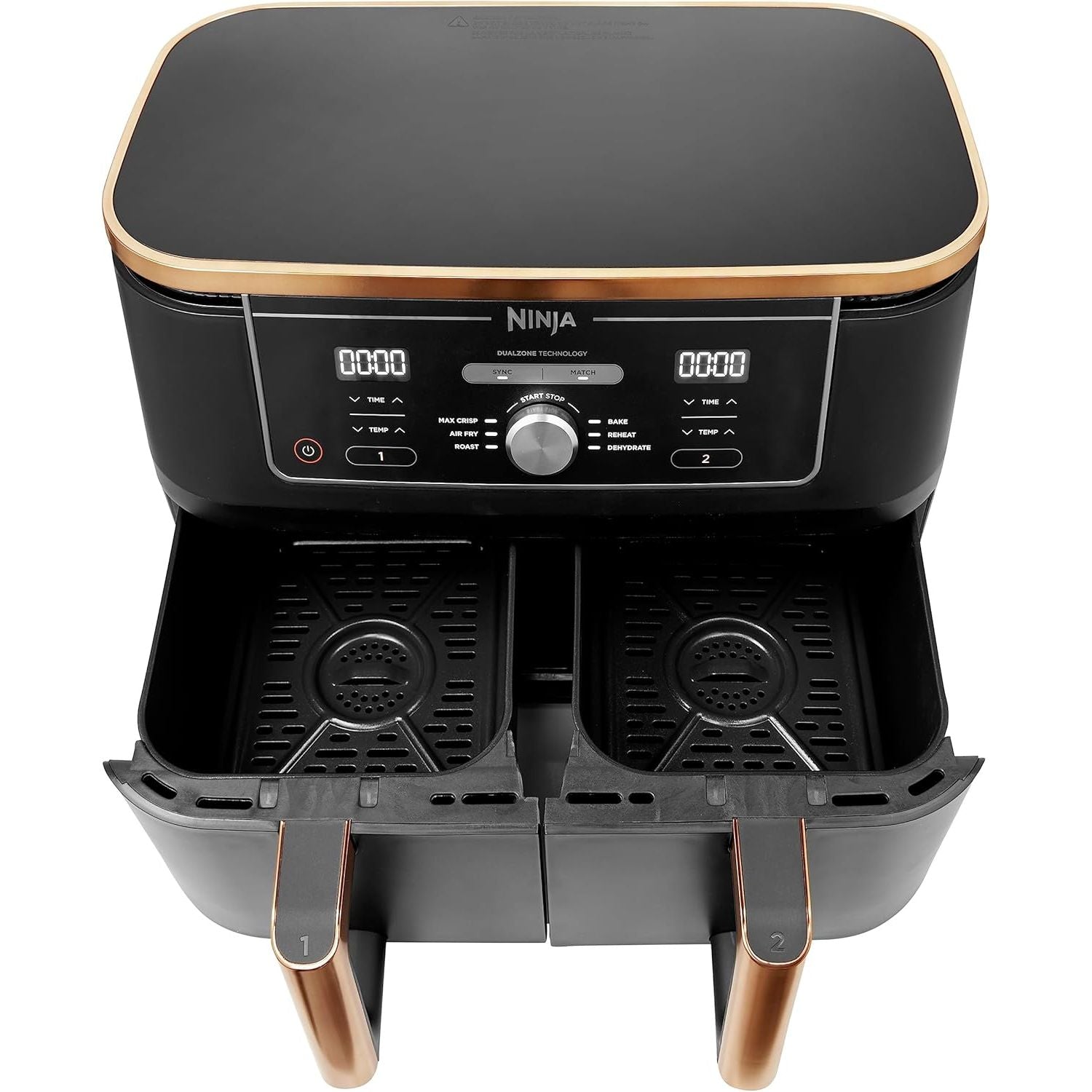 Ninja Foodi MAX Dual Zone Air Fryer, Amazon Exclusive, Tongs, 2 Drawers, 9.5L, 6-in-1, Use No Oil, Air Fry, Max Crisp, Roast, Bake, 8 Portions, Nonstick Dishwasher Safe Baskets, Copper/Black AF400UKCP - 11