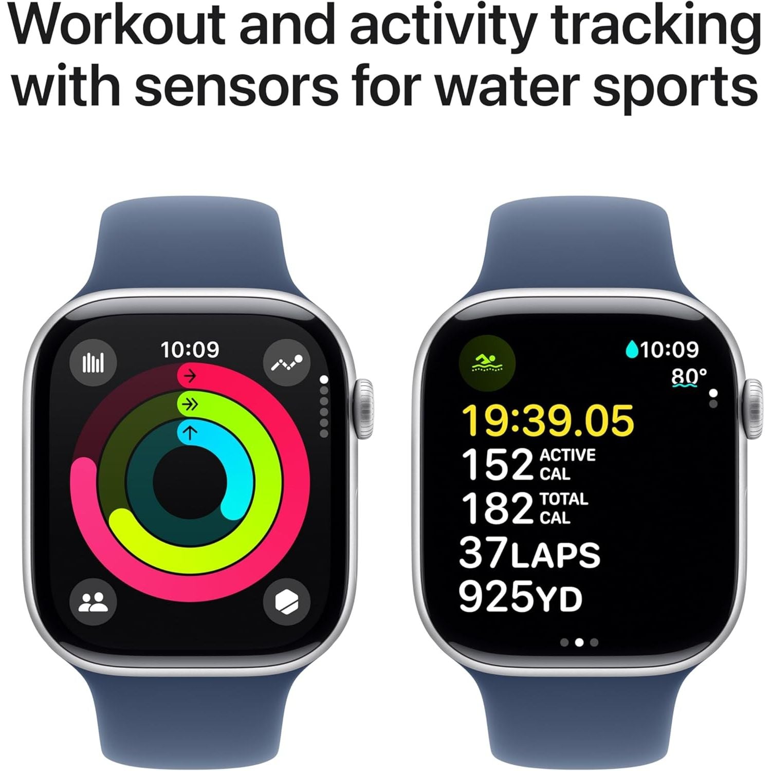 Apple Watch Series 10 GPS 46 mm Smartwatch with Silver Aluminium Case with Denim Sport Band - M/L. Fitness Tracker, ECG App, Always-On Retina Display, Water Resistant - 3