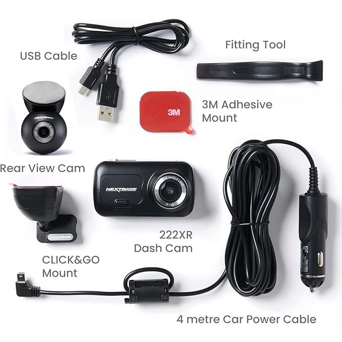 Nextbase 222XR Dash Cam Front and Rear Bundle - Full 1080p/30fps HD Recording, 140° 6 Lane View - Intelligent Parking Mode, Polarising Filter Compatible, G-Sensor Motion Detection - Car Accessories - 6