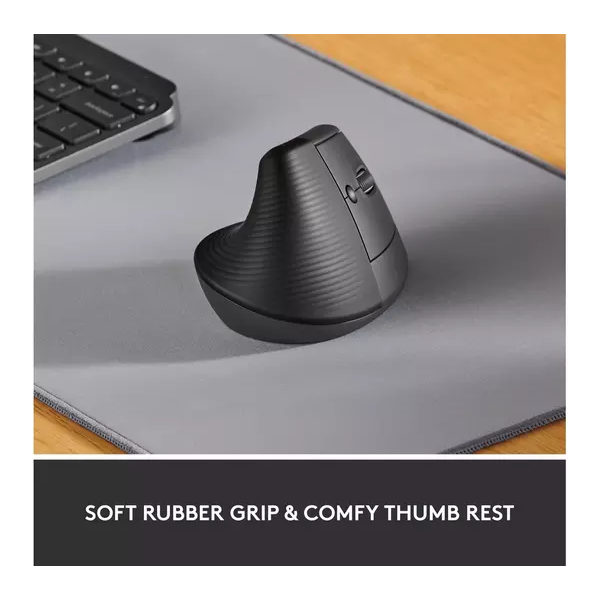 Logitech Lift Vertical Ergonomic Mouse, Wireless, Bluetooth or Logi Bolt USB receiver, Quiet clicks, 4 buttons, compatible with Windows/macOS/iPadOS, Laptop, PC - Graphite - 2
