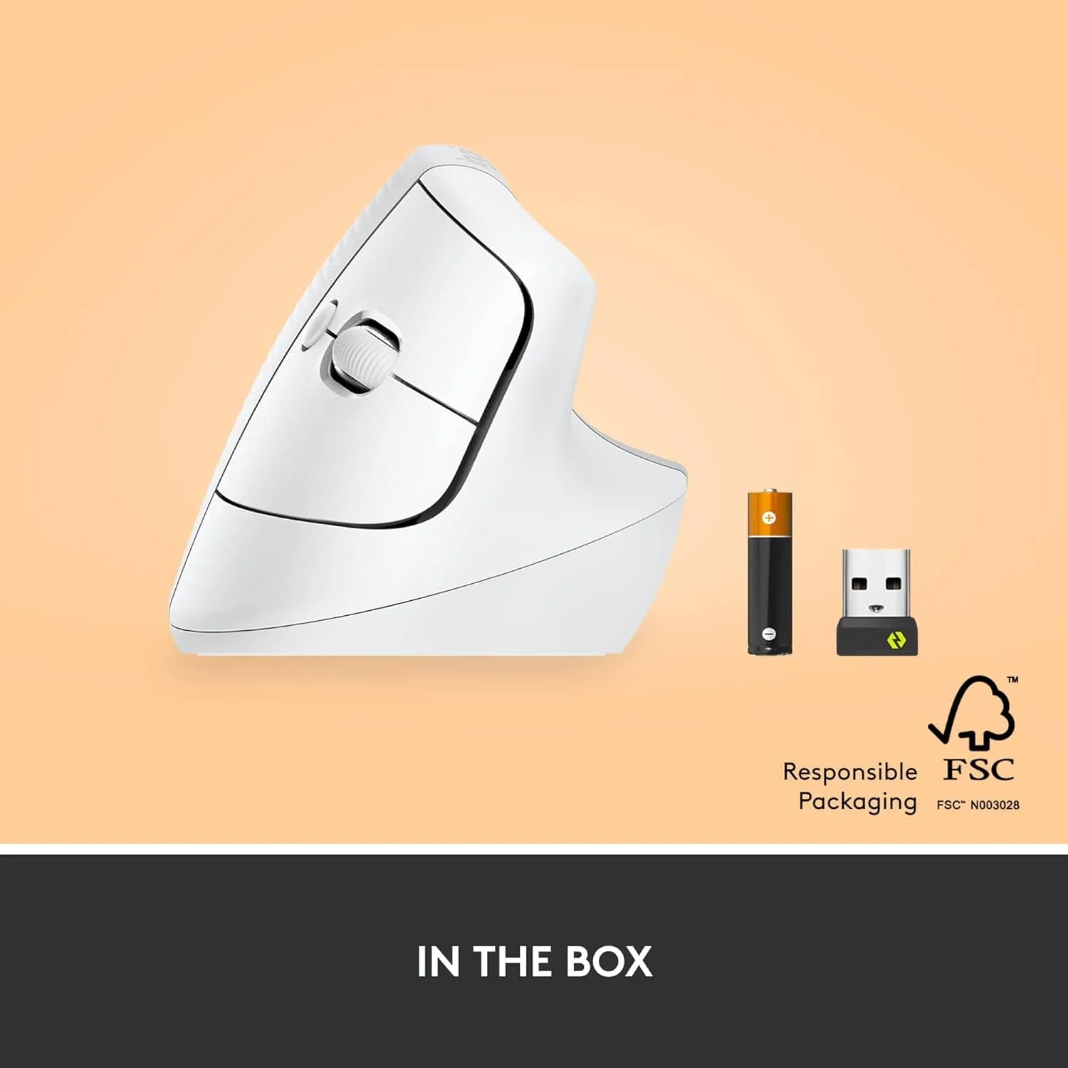 Logitech Lift Vertical Ergonomic Mouse, Wireless, Bluetooth or Logi Bolt USB receiver, Quiet clicks, 4 buttons, compatible with Windows/macOS/iPadOS, Laptop, PC - White - 7