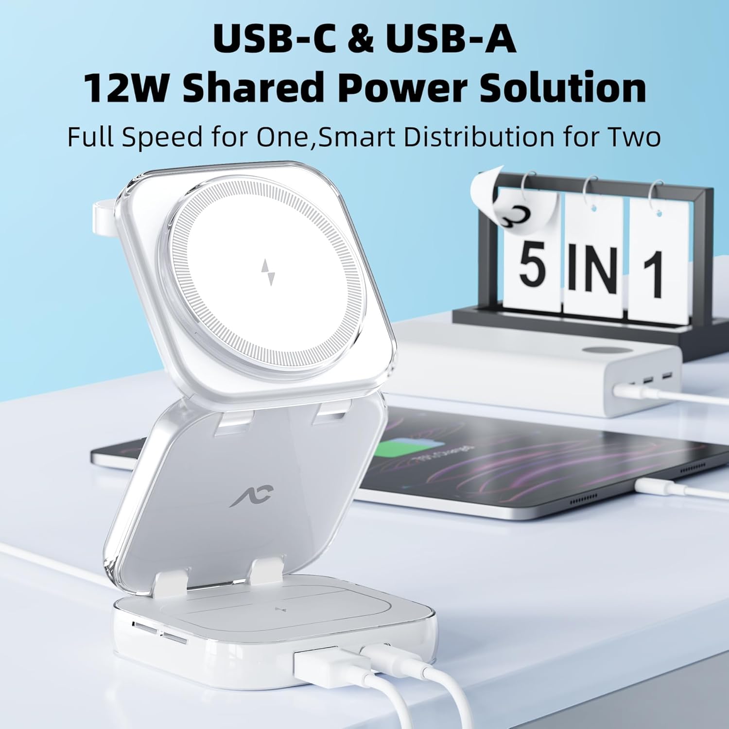 Charging Station, AC Island 5 in 1 Wireless Charging Station for iPhone 16 Pro/16/15/14/13/12, Mag-Safe Charger, Fast Wireless Charging Stand for Airpods, Apple Watch Series 10 - (White) - 3