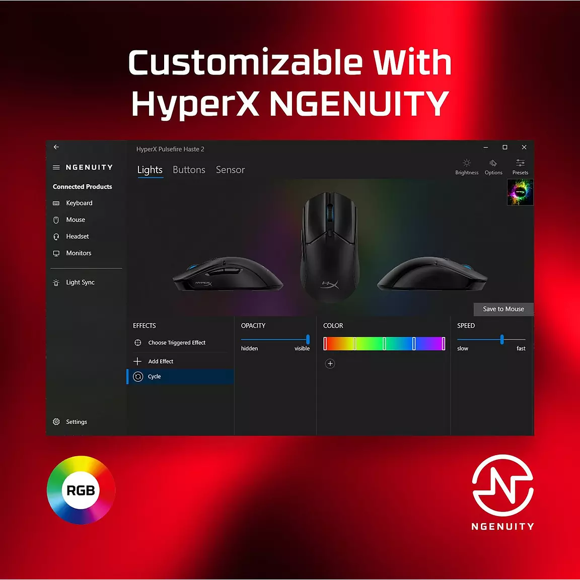 HYPERX Pulsefire Haste 2 Wired Gaming Mouse - RGB - Programmable Buttons - Black - 7