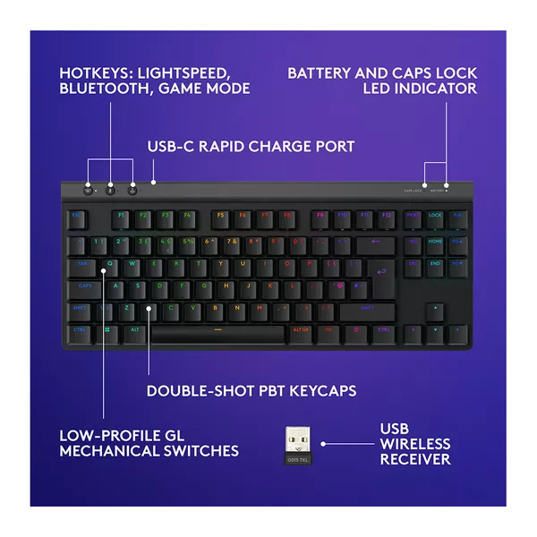 LOGITECH G515 TKL Wireless Mechanical Gaming Keyboard - Black - 5