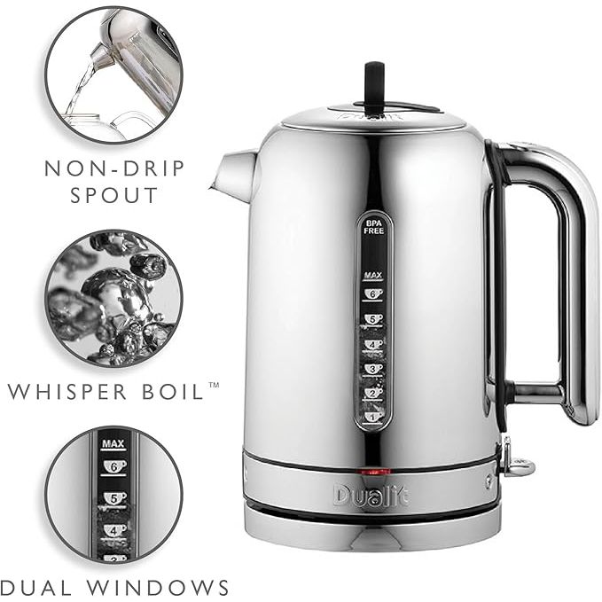 Buy Gadcet Dagenham,Dualit Classic Kettle 72835 – 1.7L, Polished Stainless Steel, Quiet Boil, 90s Boil Time - Black/Silver, EU Plug with UK Adapter - Gadcet UK | UK | London | Scotland | Wales| Near Me | Cheap | Pay In 3 | Kettle