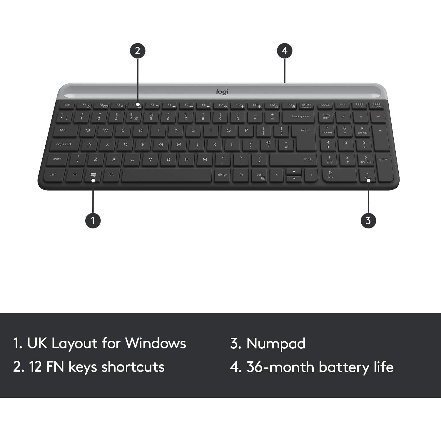 Buy Gadcet Dagenham,Logitech MK470 Slim Wireless Keyboard & Mouse Combo – QWERTY UK, 2.4GHz USB, Quiet Typing, Long Battery - Black - Gadcet UK | UK | London | Scotland | Wales| Near Me | Cheap | Pay In 3 | Keyboards