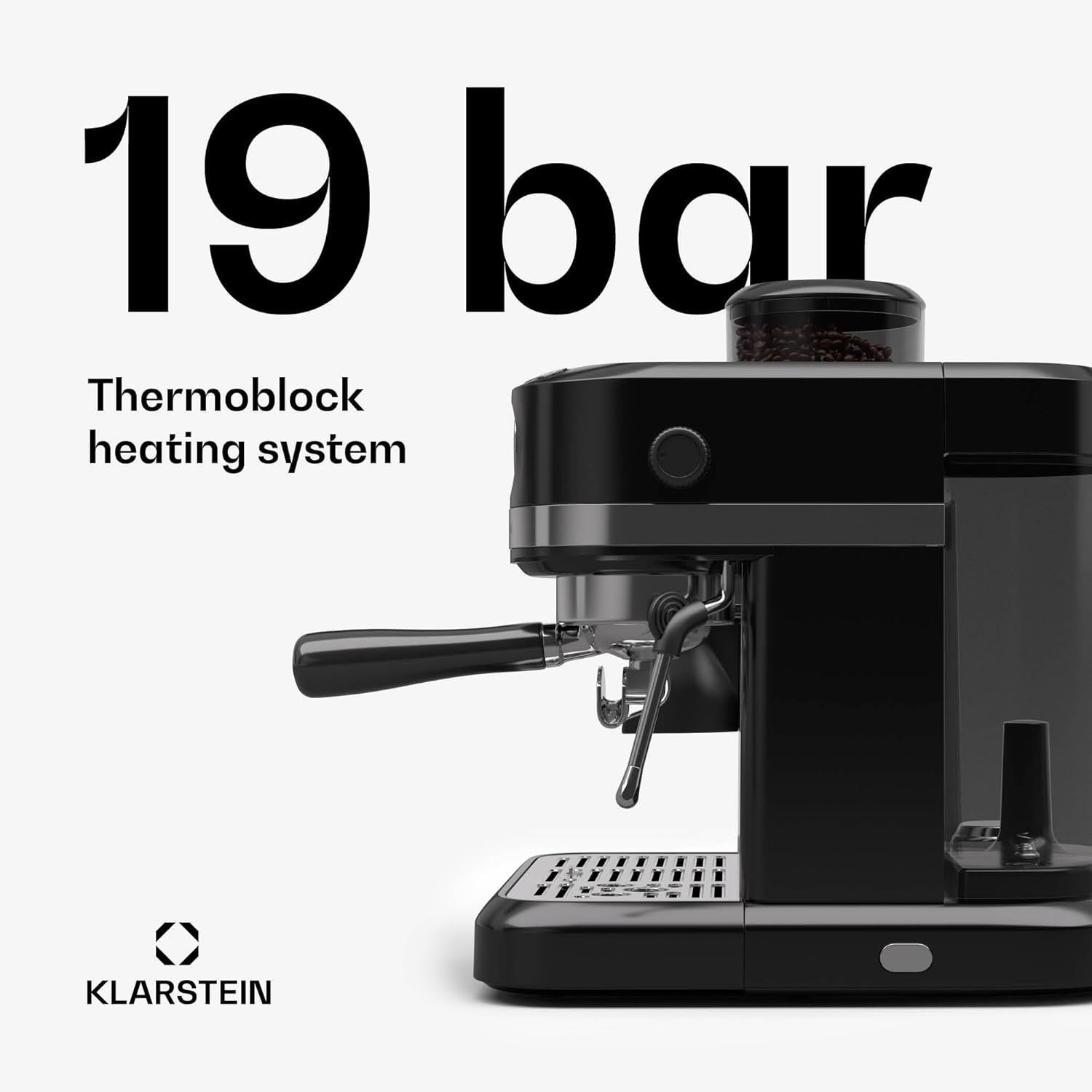 Buy Cashify Tech Ltd,KLARSTEIN Bella Café Espresso Machine – 19-Bar, 1550W, Built-in Grinder, Milk Frother, 1.4L Water Tank, 2 Cup Inserts, Thermo Block Heating, Black, Barista-Quality Coffee - Gadcet UK | UK | London | Scotland | Wales| Near Me | Cheap | Pay In 3 | Coffee Makers & Espresso Machines