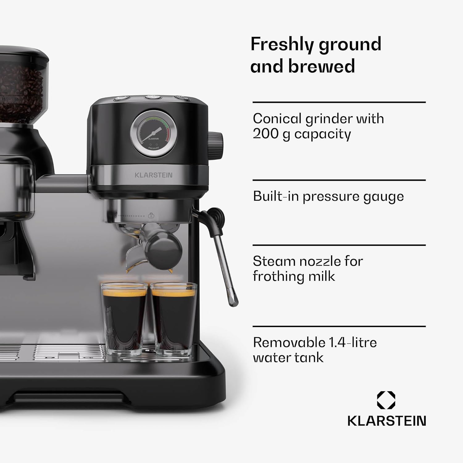Buy Cashify Tech Ltd,KLARSTEIN Bella Café Espresso Machine – 19-Bar, 1550W, Built-in Grinder, Milk Frother, 1.4L Water Tank, 2 Cup Inserts, Thermo Block Heating, Black, Barista-Quality Coffee - Gadcet UK | UK | London | Scotland | Wales| Near Me | Cheap | Pay In 3 | Coffee Makers & Espresso Machines