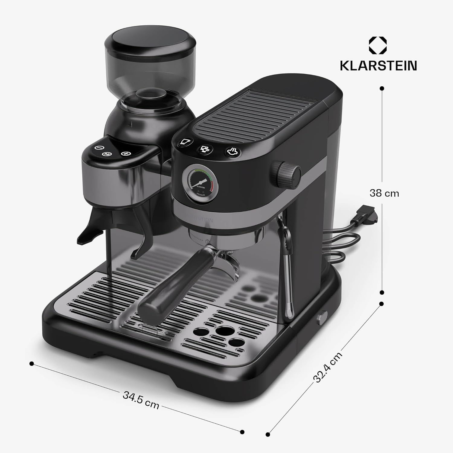 Buy Cashify Tech Ltd,KLARSTEIN Bella Café Espresso Machine – 19-Bar, 1550W, Built-in Grinder, Milk Frother, 1.4L Water Tank, 2 Cup Inserts, Thermo Block Heating, Black, Barista-Quality Coffee - Gadcet UK | UK | London | Scotland | Wales| Near Me | Cheap | Pay In 3 | Coffee Makers & Espresso Machines