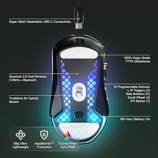 Buy Gadcet Dagenham,SteelSeries Aerox 9 Wireless Gaming Mouse – Ultra-Lightweight, RGB, Water-Resistant, 18 Programmable Buttons, 18K DPI, 2.4GHz/Bluetooth - Gadcet UK | UK | London | Scotland | Wales| Near Me | Cheap | Pay In 3 | Mice & Trackballs