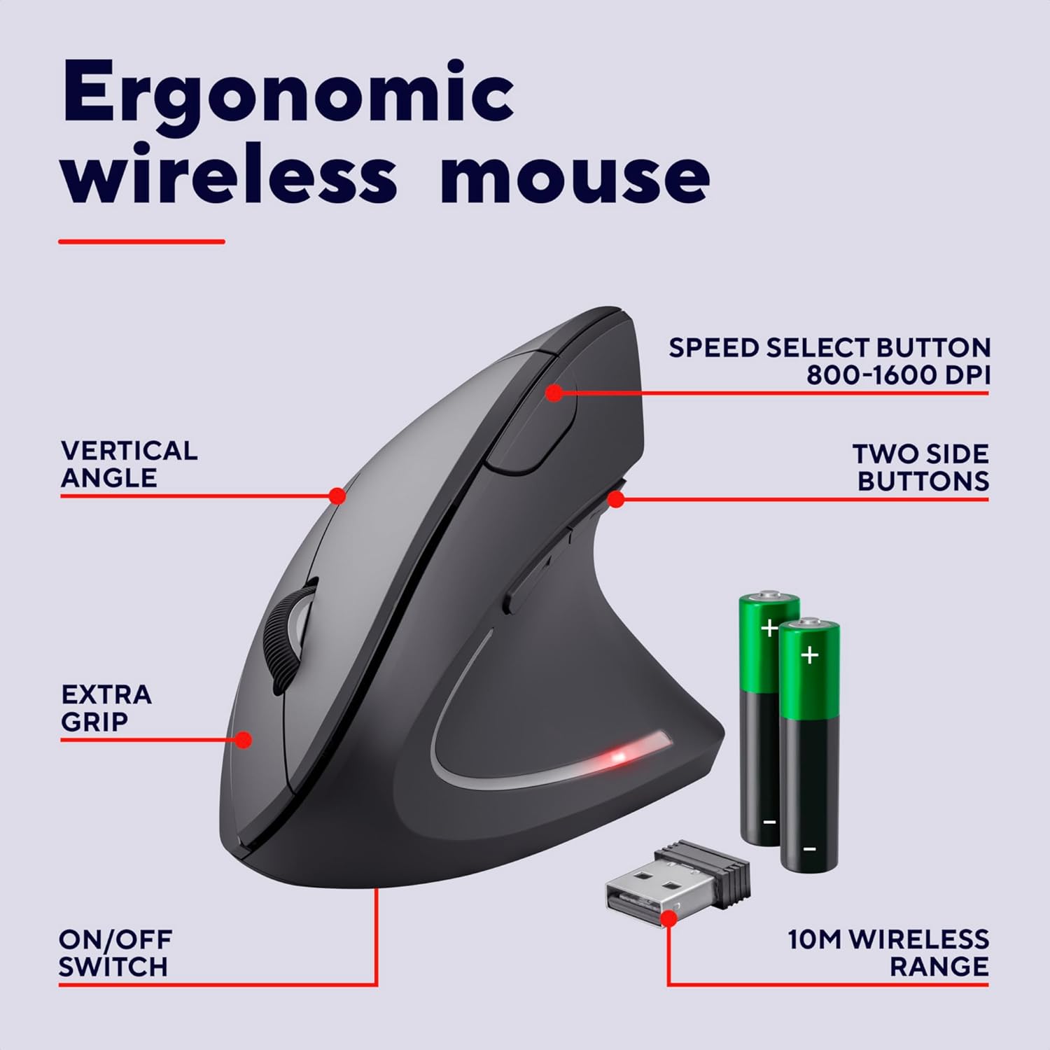 Buy Trust Gaming,Trust Verto Wireless Ergonomic Mouse - Vertical, 800-1600 DPI, USB Receiver - Black - Gadcet UK | UK | London | Scotland | Wales| Near Me | Cheap | Pay In 3 | Keyboard & Mouse