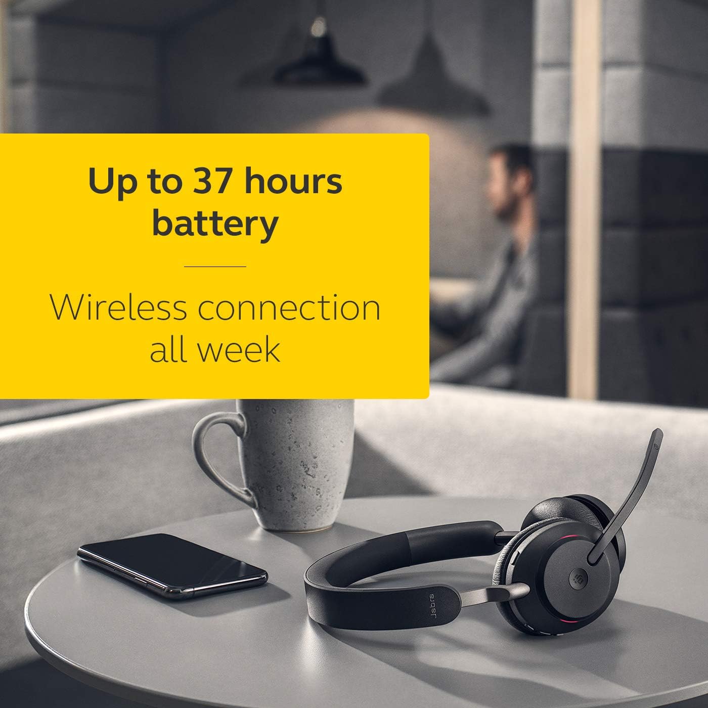 Jabra Evolve2 65 Wireless PC Headset – Noise Cancelling Microsoft Teams Certified Stereo Headphones With Long-Lasting Battery – USB-A Bluetooth Adapter – Black