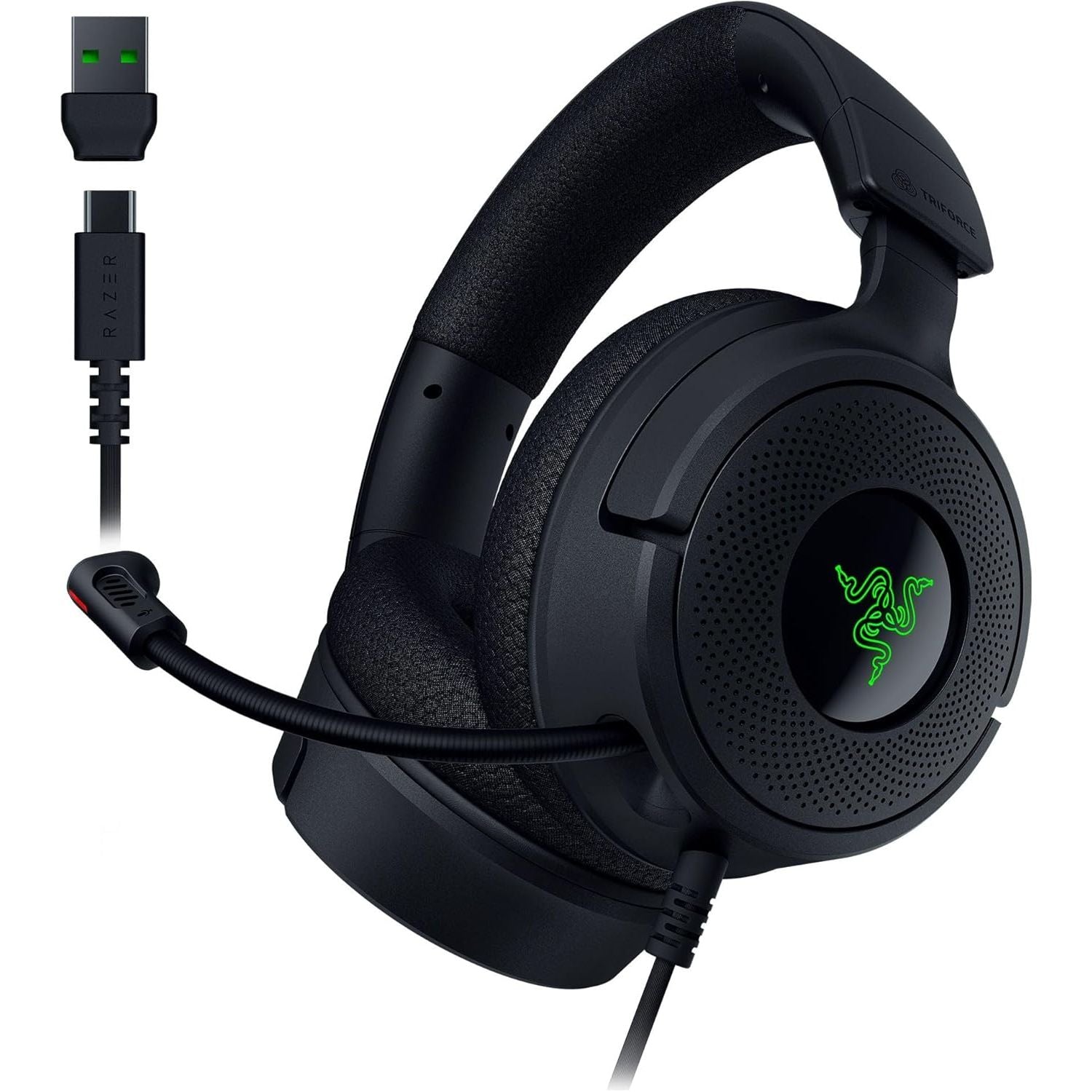 Buy Kraken,Razer Kraken V4 X Wired PC Gaming Headset - TriForce 40mm Drivers, Retractable Mic, 7.1 Surround Sound, Chroma RGB, USB-C for PC, Console & Phones - Black - Gadcet UK | UK | London | Scotland | Wales| Near Me | Cheap | Pay In 3 | Headphones & Headsets