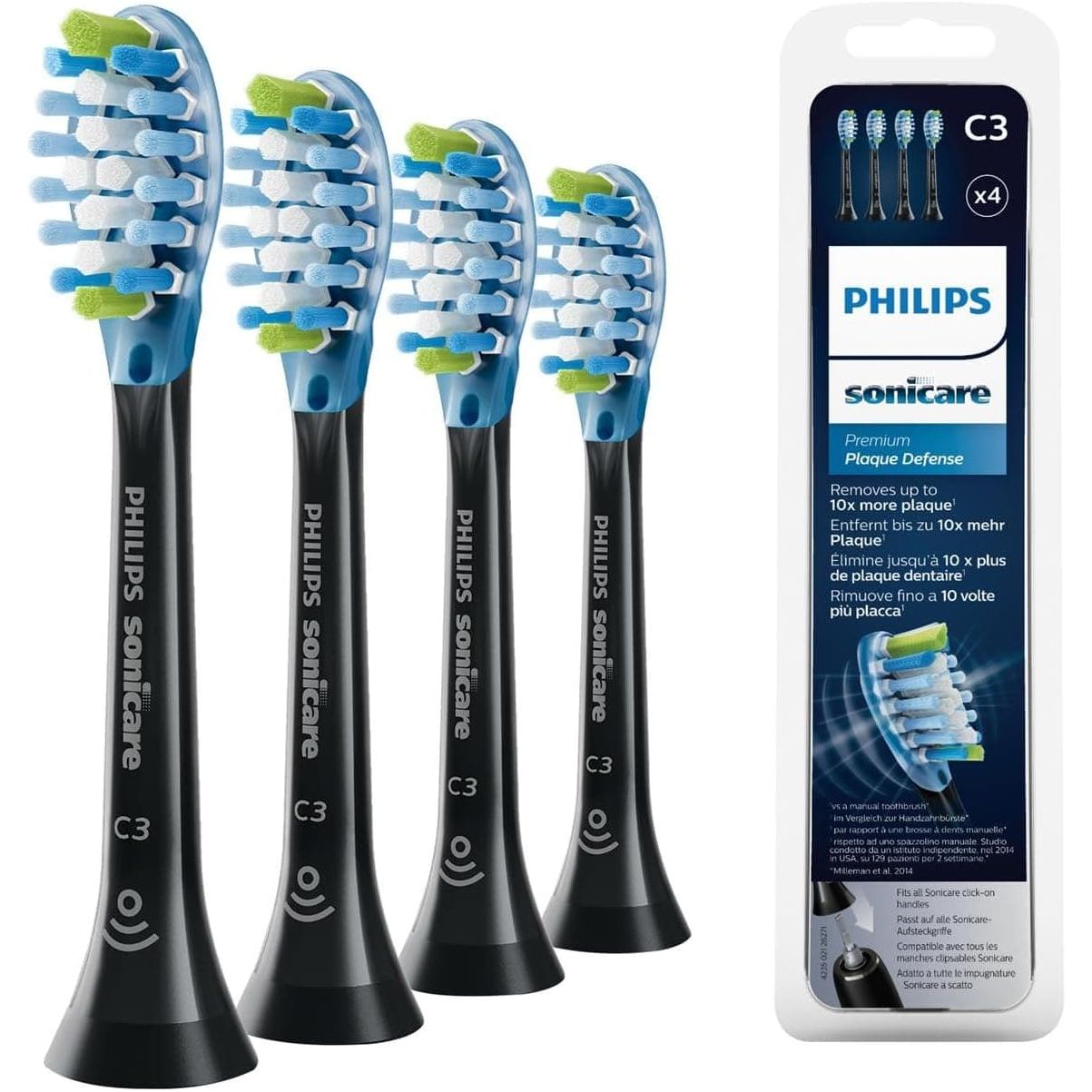 Buy Philips,Philips Sonicare Original C3 Premium Plaque Defence Standard Sonic Toothbrush Heads - 4 Pack in Black (Model HX9044/33) (Packing May Vary) - Gadcet UK | UK | London | Scotland | Wales| Near Me | Cheap | Pay In 3 | Toothbrush