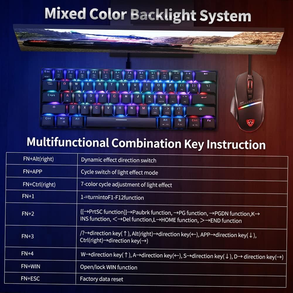 Buy Docooler,Docooler Motospeed CK61 USB Wired Mechanical RGB Gaming Keyboard - Gadcet.com | UK | London | Scotland | Wales| Ireland | Near Me | Cheap | Pay In 3 | Keyboards