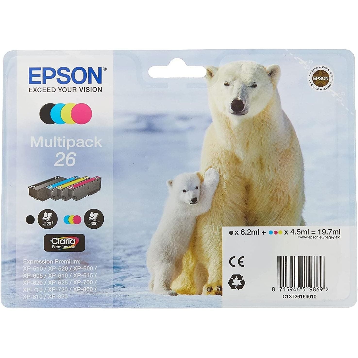 Buy Epson,Epson C13T26164010 26 Multipack Polar Bear Ink Cartridge - Black/Cyan/Magenta/Yellow (Pack of 4) - Gadcet.com | UK | London | Scotland | Wales| Ireland | Near Me | Cheap | Pay In 3 | Toner & Inkjet Cartridges