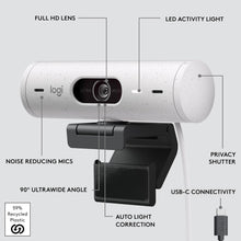 Logitech Brio 500 Full HD Webcam – Auto Light Correction, Dual Mics, Privacy Cover, USB-C, White