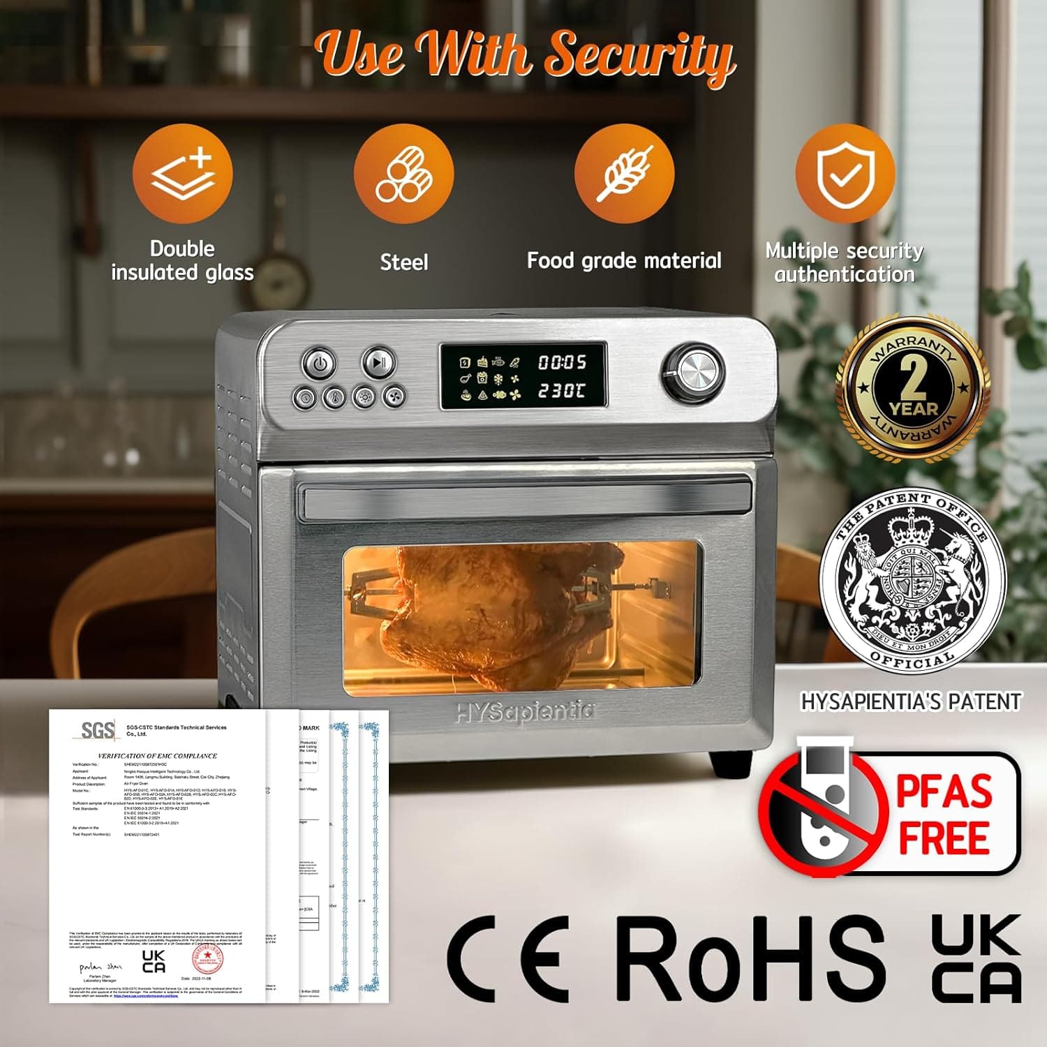 Buy HYSapientia,HYSapientia 24L Air Fryer Oven With Rotisserie Large XXL Digital Knob 1800W 10 in 1 airfryer Countertop Convection Mini Oven electric and grill, Double-layered Glass Door - Gadcet UK | UK | London | Scotland | Wales| Near Me | Cheap | Pay In 3 | AIR FRYER / GRILL