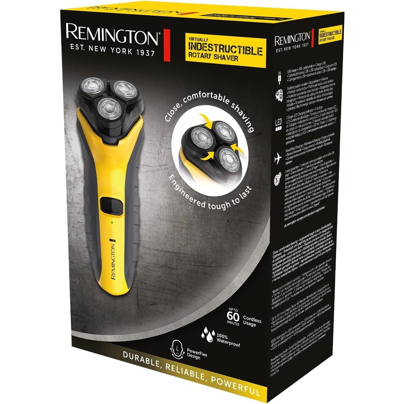 Buy Remington,Remington Virtually Indestructible Wet & Dry Mens Electric Rotary Shaver (100% Waterproof, Pop up detail trimmer, 3 Day stubble styler guard, 60min usage, 4hr charge, Cordless, USB Charging) PR1855 - Gadcet UK | UK | London | Scotland | Wales| Near Me | Cheap | Pay In 3 | Health & Beauty