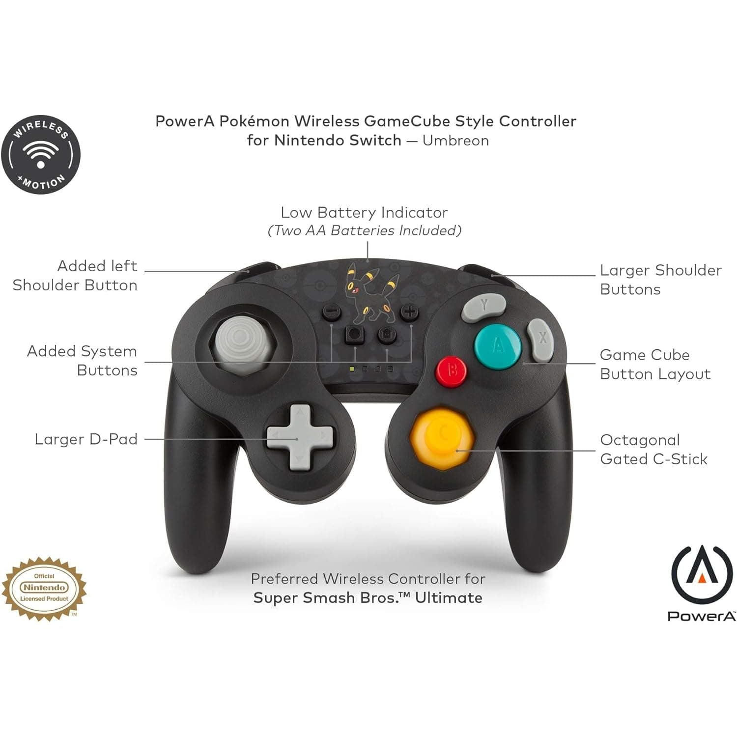 Buy Nintendo,PowerA Pokemon Wireless Officially Licensed GameCube Style Controller/Super Smash Bros. Umbreon - Gadcet UK | UK | London | Scotland | Wales| Ireland | Near Me | Cheap | Pay In 3 | Video Game Console Accessories