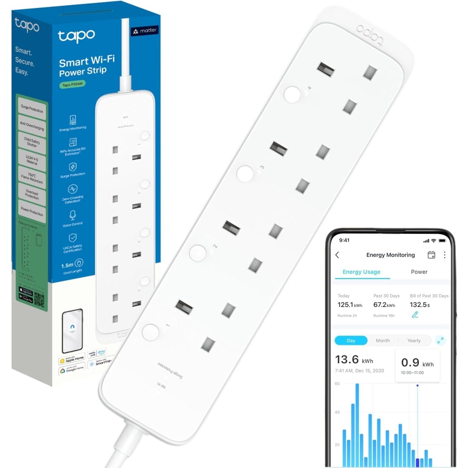 Buy Tapo,Tapo P304M Smart Power Strip - Energy Monitoring, MATTER Compatible, Works with Alexa, Google Home & Apple Home, Schedule & Timer Features - Gadcet UK | UK | London | Scotland | Wales| Near Me | Cheap | Pay In 3 | Power Adapter & Charger Accessories