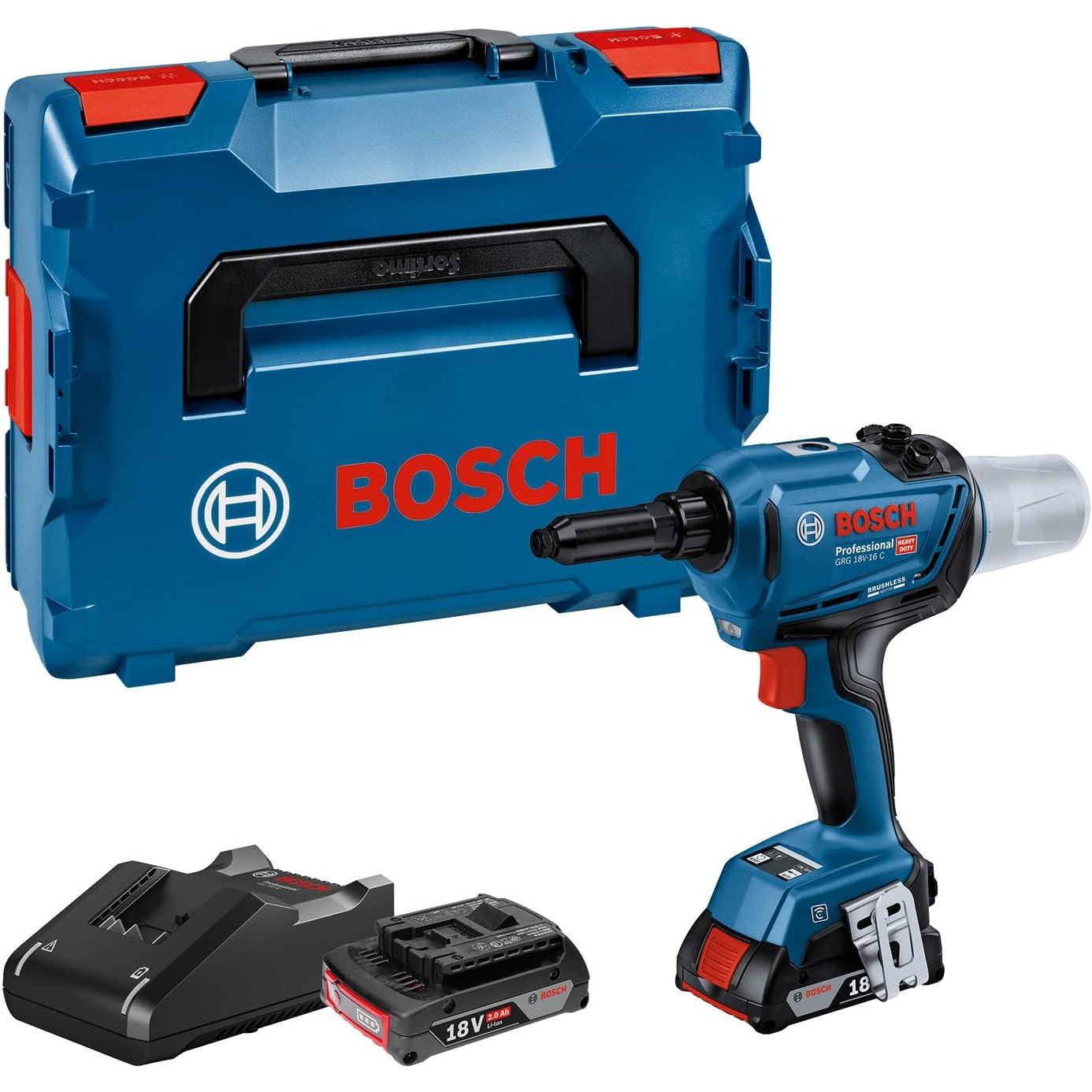 Buy Bosch Professional,Bosch Professional 18V GRG 18V-16 C Cordless Rivet Gun – 16,000N Max Tensile Force, 25mm Stroke Length, 2x GBA 18V 2.0Ah Batteries, GAL 18V-40 Charger, L-BOXX 136 - Gadcet UK | UK | London | Scotland | Wales| Near Me | Cheap | Pay In 3 | Power Tool & Equipment Manuals