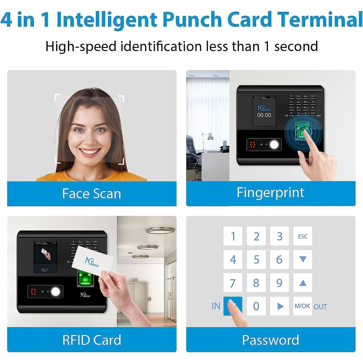 Buy NGTeco,NGTeco MB1 Clock in Machine for Employees Small Business with Face, Fingerprint, RFID and PIN Punching in One, Office Time Card Machine Automatic Punch with APP for iOS Android - Gadcet UK | UK | London | Scotland | Wales| Near Me | Cheap | Pay In 3 | Electronics