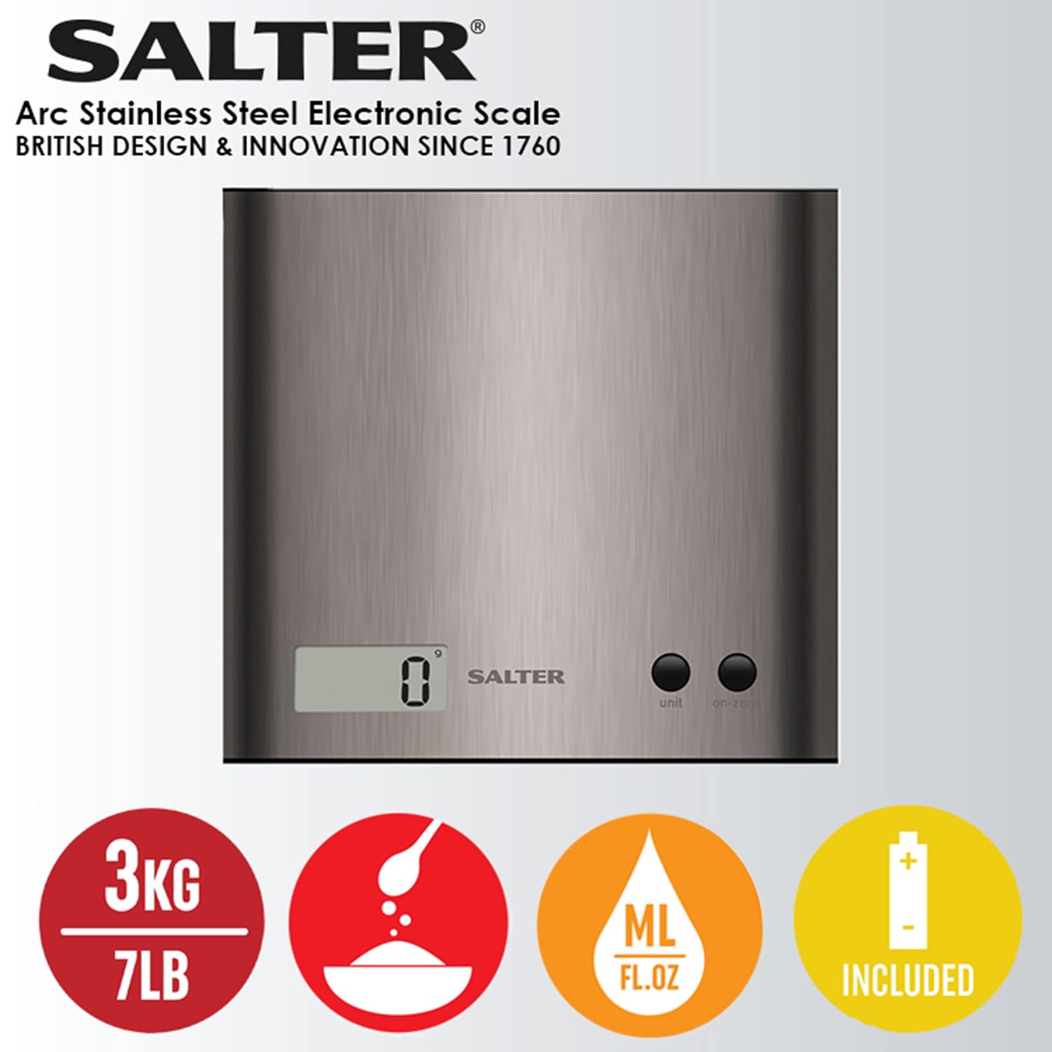 Buy Salter,Salter 1087 SSDR Arc Digital Kitchen Scale – 3kg Capacity, Slim Stainless Steel Design, Add & Weigh (Tare) Function – Battery Included - Gadcet UK | UK | London | Scotland | Wales| Near Me | Cheap | Pay In 3 | Smart Scale