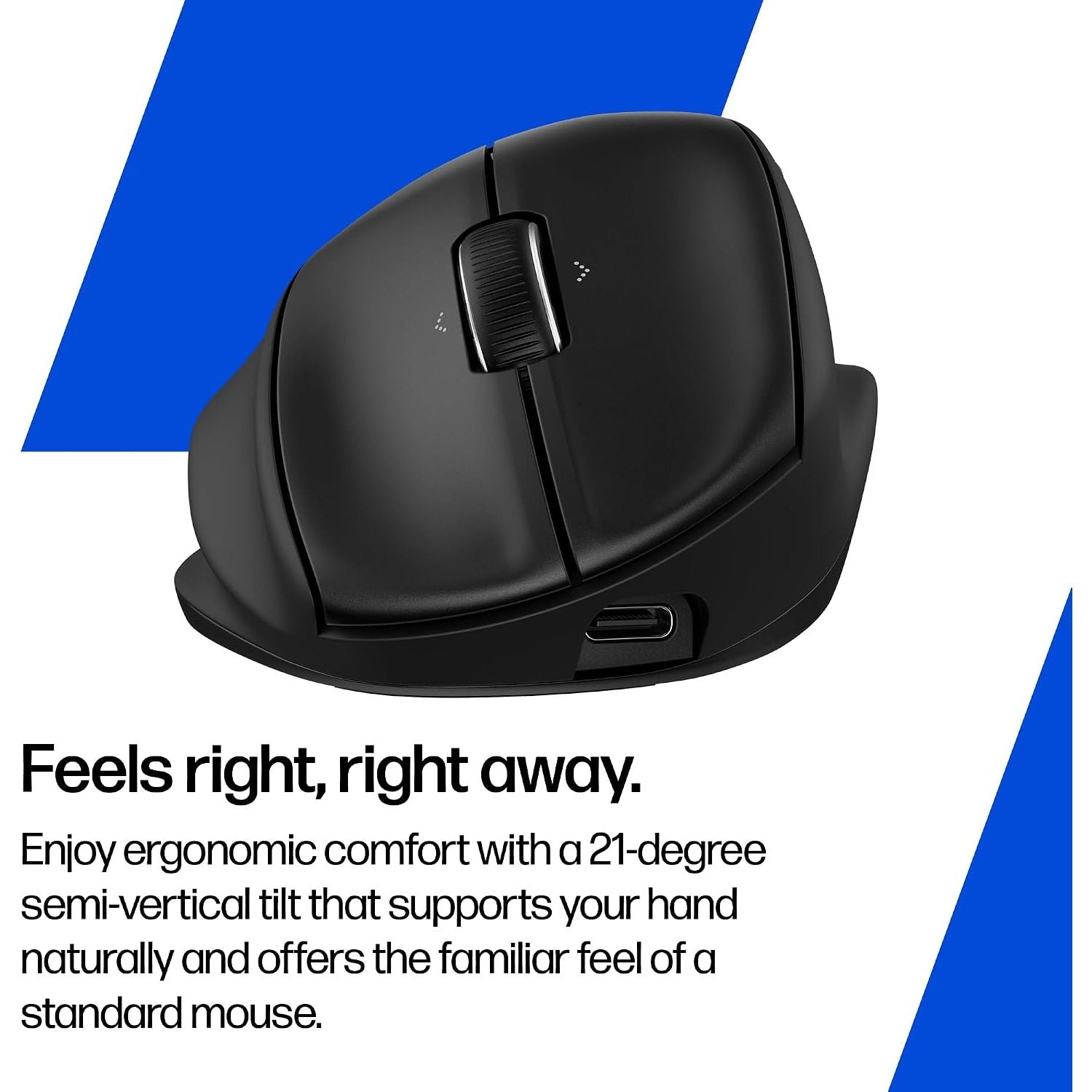 HP Tilt Ergonomic Mouse 720M Rechargeable Wireless + Bluetooth Mouse | Ultra-fast Rechargeable Supercapacitor | 1 Month Usage from a 3-Minute Charge | 7 Programmable Buttons | 6000 DPI Sensor | Black
