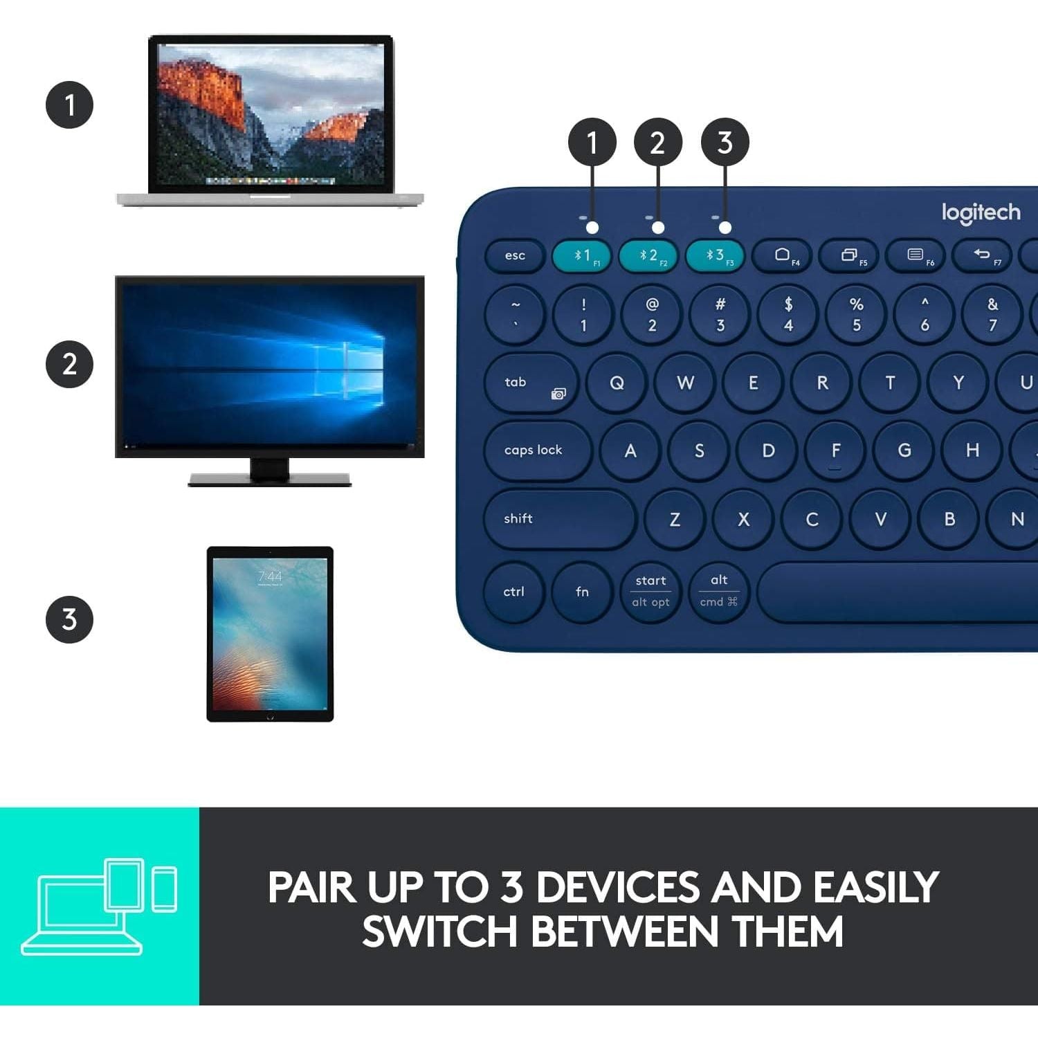 Buy Logitech,Logitech K380 Wireless Multi-Device Keyboard for Windows QWERTY UK Layout - Blue - Gadcet UK | UK | London | Scotland | Wales| Ireland | Near Me | Cheap | Pay In 3 | Keyboards