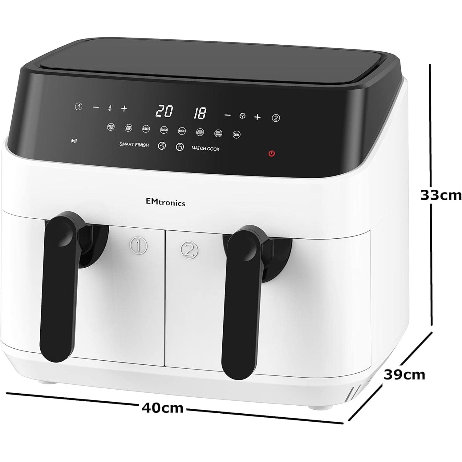 Buy EMtronics,EMtronics WH Dual Air Fryer Extra Large Family Size Double XL 9 Litre - White - Gadcet UK | UK | London | Scotland | Wales| Near Me | Cheap | Pay In 3 | Kitchen & Home Appliances