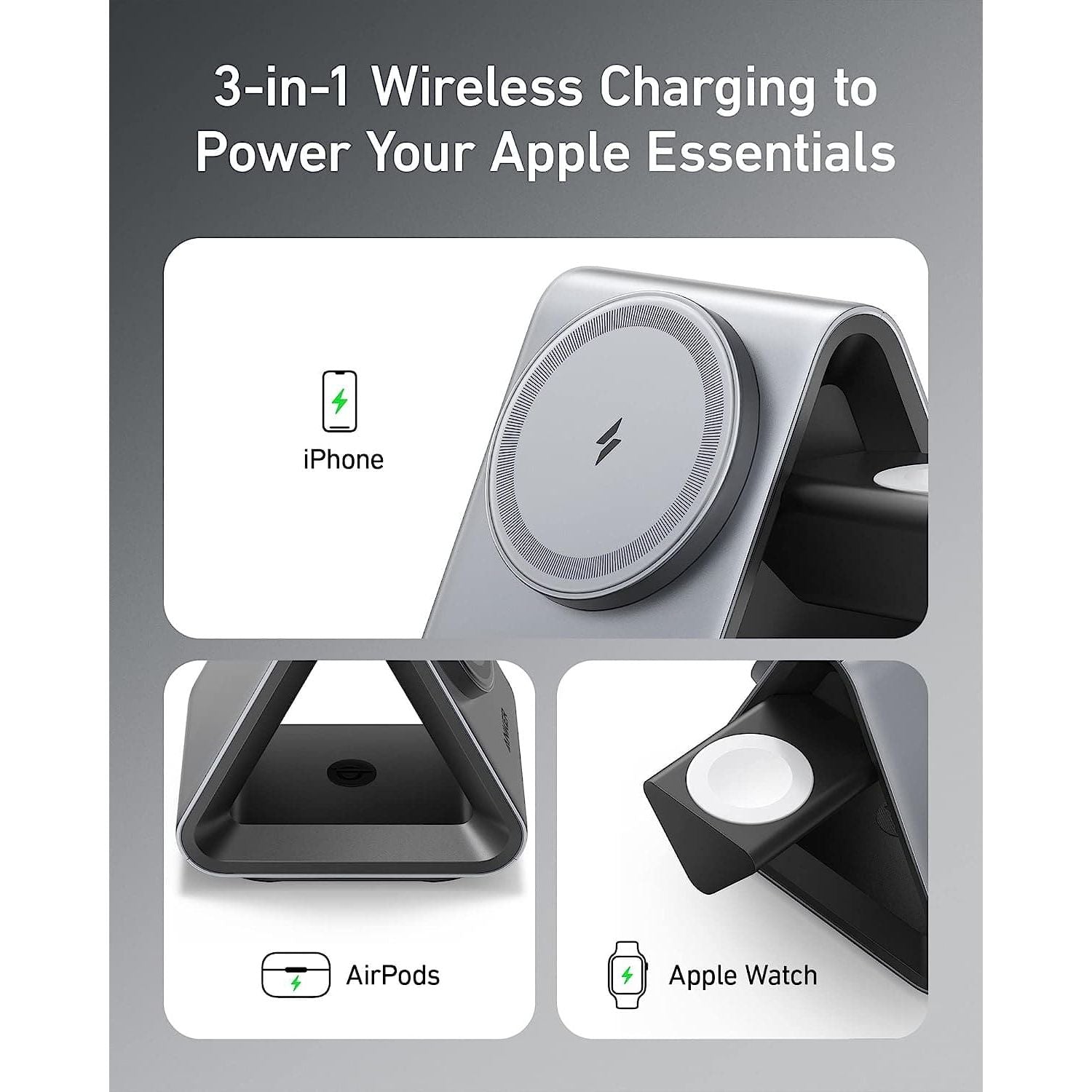 Buy Anker,Anker 737 , MagSafe Charger MagGo Charger (3-in-1 Station) with MFi-Certified 15W Max Fast Charging, For iPhone 14/13 / 12 Series, Apple Watch S8 / 7/6, AirPods 3 / Pro - Gadcet.com | UK | London | Scotland | Wales| Ireland | Near Me | Cheap | Pay In 3 | Power Adapter & Charger Accessories
