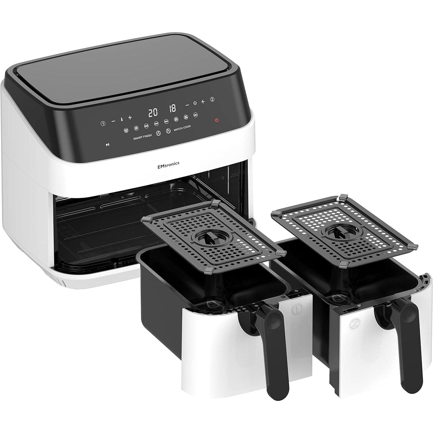 Buy EMtronics,EMtronics WH Dual Air Fryer Extra Large Family Size Double XL 9 Litre - White - Gadcet UK | UK | London | Scotland | Wales| Near Me | Cheap | Pay In 3 | Kitchen & Home Appliances