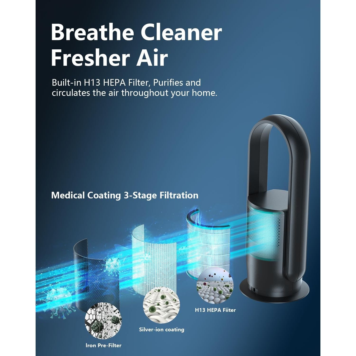 Buy Ultty,Ultty Bladeless Tower Fan with HEPA Air Purifier – Remote, Touch Control, Timer, 90° Oscillation, 9 Speeds, Black (CR021) - Gadcet UK | UK | London | Scotland | Wales| Near Me | Cheap | Pay In 3 | Desk & Pedestal Fans