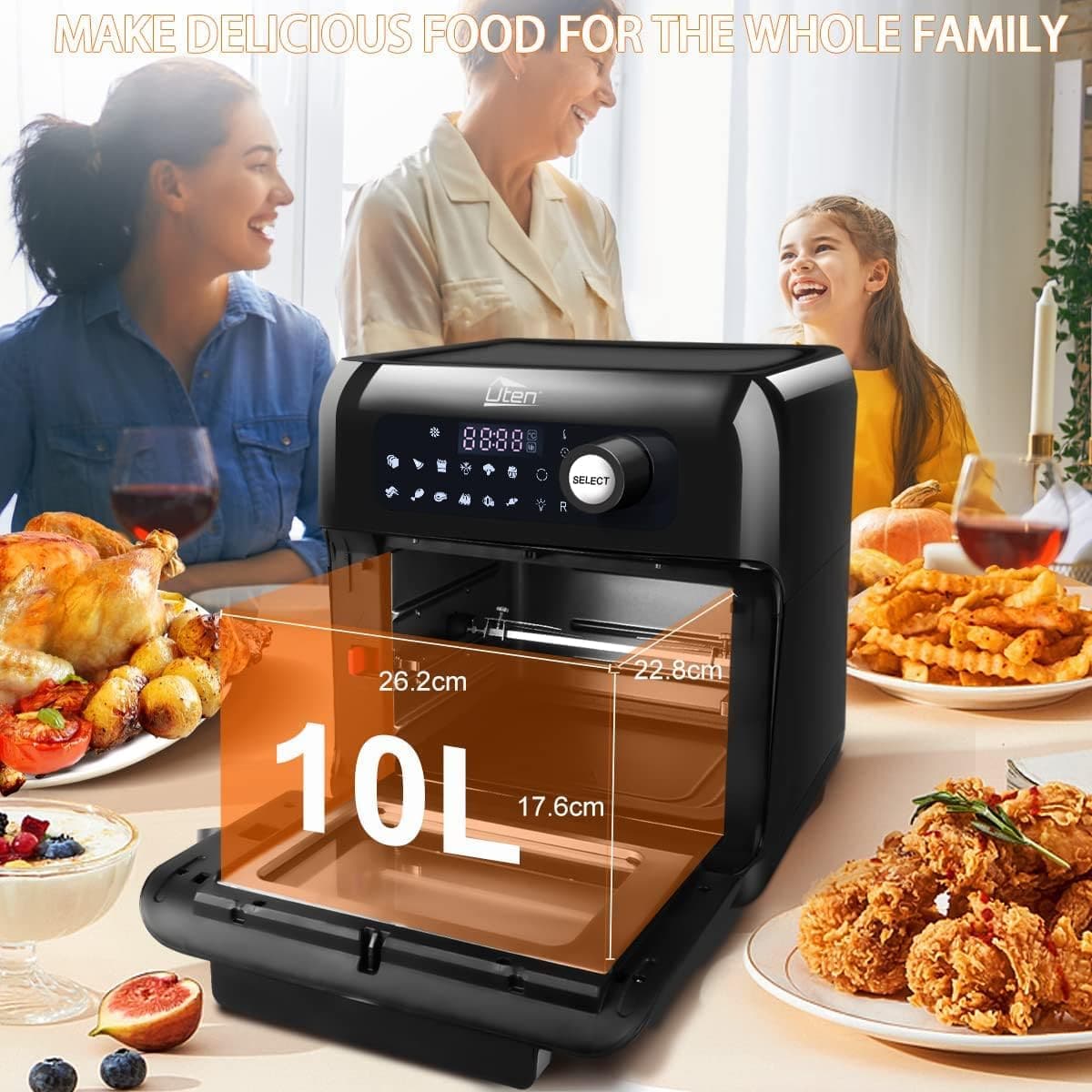 Buy Uten,Uten 10L Digital Air Fryer Oven | 1500W Smart Tabletop with LED Touch Control, 12 Presets & Recipe Book - Gadcet UK | UK | London | Scotland | Wales| Near Me | Cheap | Pay In 3 | Small Kitchen Appliances