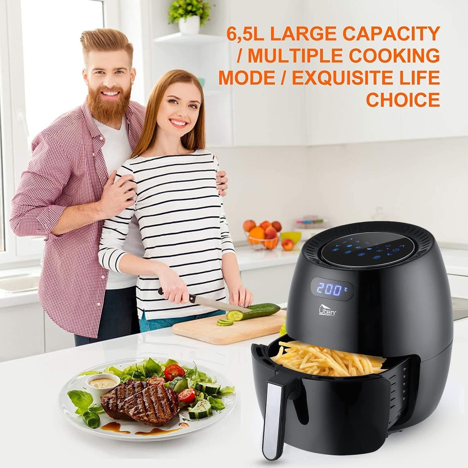 Buy Uten,Air Fryer, Uten 6.5L Power Air Fryer with Digital Display, Rapid Air Circulation System Adjustable Temperature and 30 Minute Timer for Healthy Oil Free & Low Fat 1800W - Gadcet UK | UK | London | Scotland | Wales| Near Me | Cheap | Pay In 3 | Kitchen Appliances
