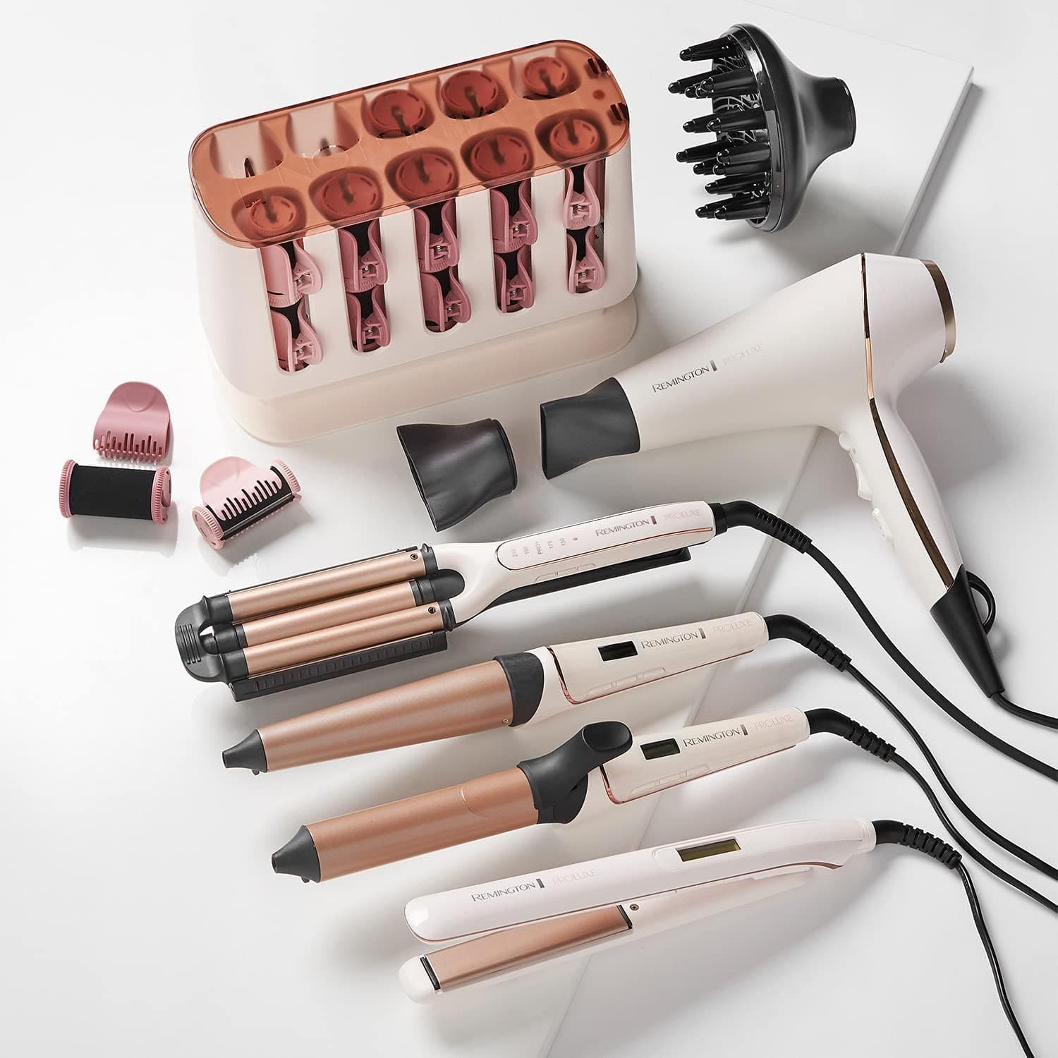 Buy Remington,Remington Proluxe Electric Heated Rollers with OptiHeat Technology that heats rollers and clips to set curls in 5 mins - 20 velvet flocked rollers – 8 medium (25mm) and 12 large (32mm), H9100 - Gadcet UK | UK | London | Scotland | Wales| Near Me | Cheap | Pay In 3 | Hair Care