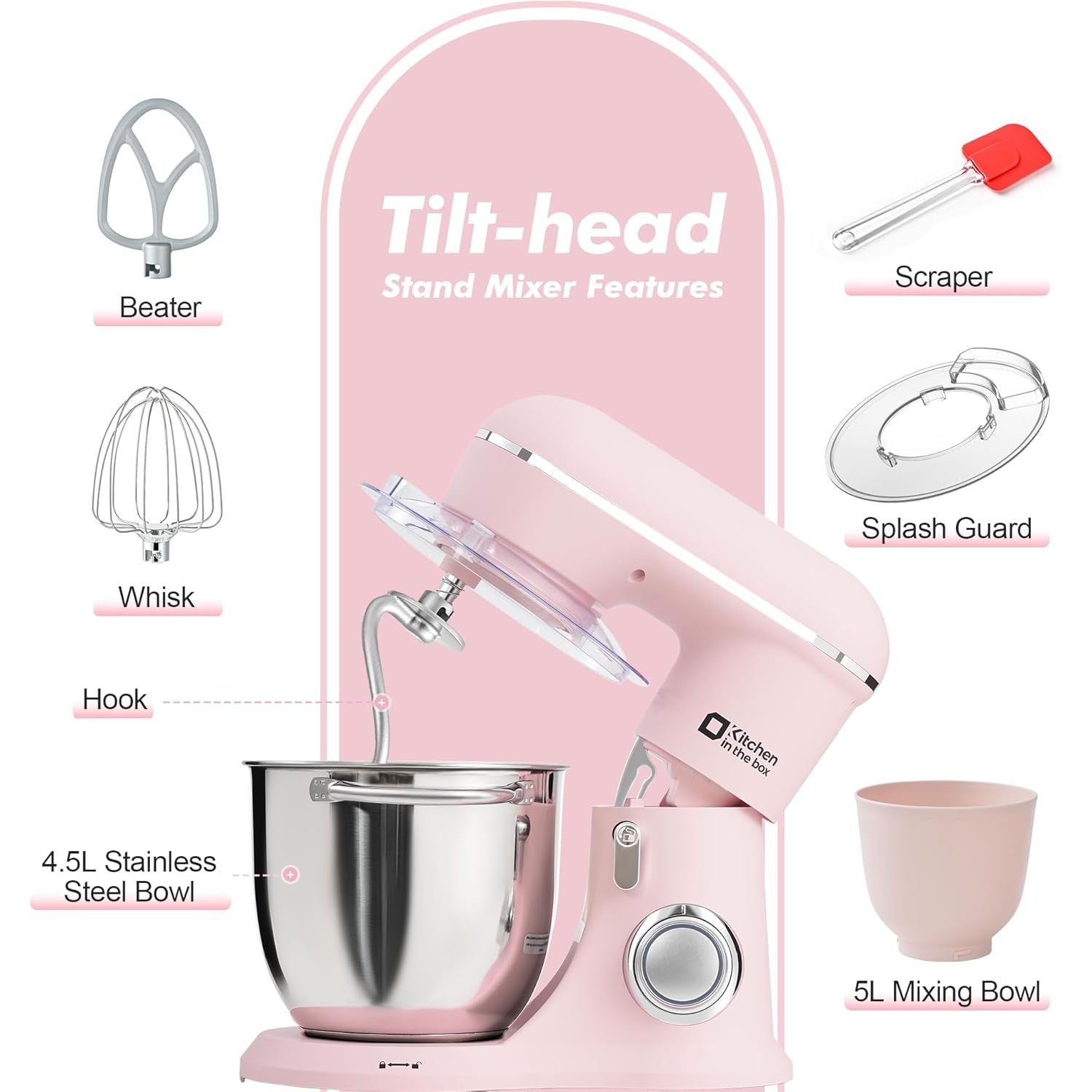 Buy Food Mixers,Kitchen in the Box Stand Mixer | 4.5L + 5L Dual Bowls | 1300W Electric Food Mixer | 10 Speeds | Dough Hook, Whisk & Beater | Matte Finish | Rose Pink - Gadcet UK | UK | London | Scotland | Wales| Near Me | Cheap | Pay In 3 | Kitchen